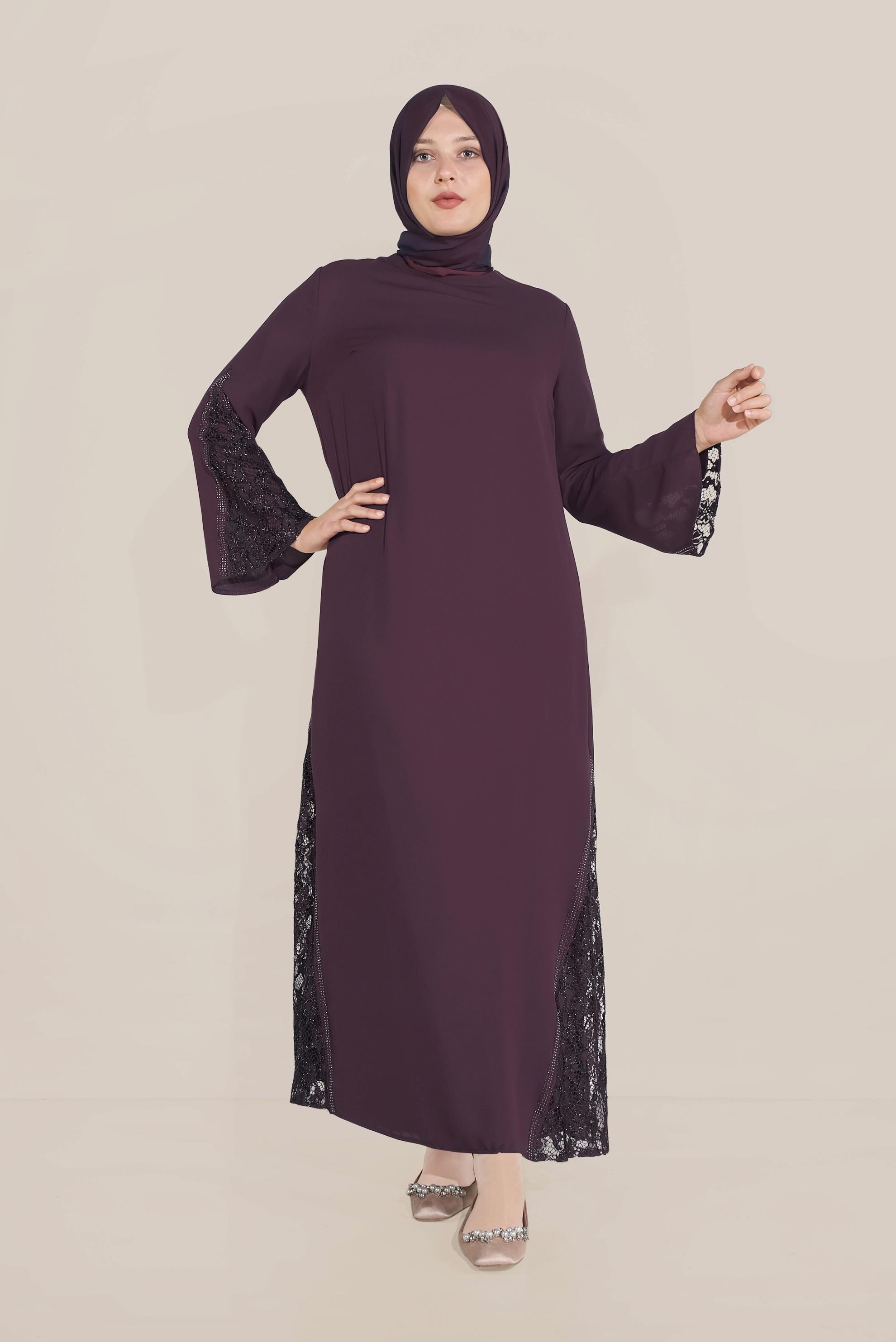 Hijab clothing PURPLE LACE INSET CHIFFON DRESS 20031