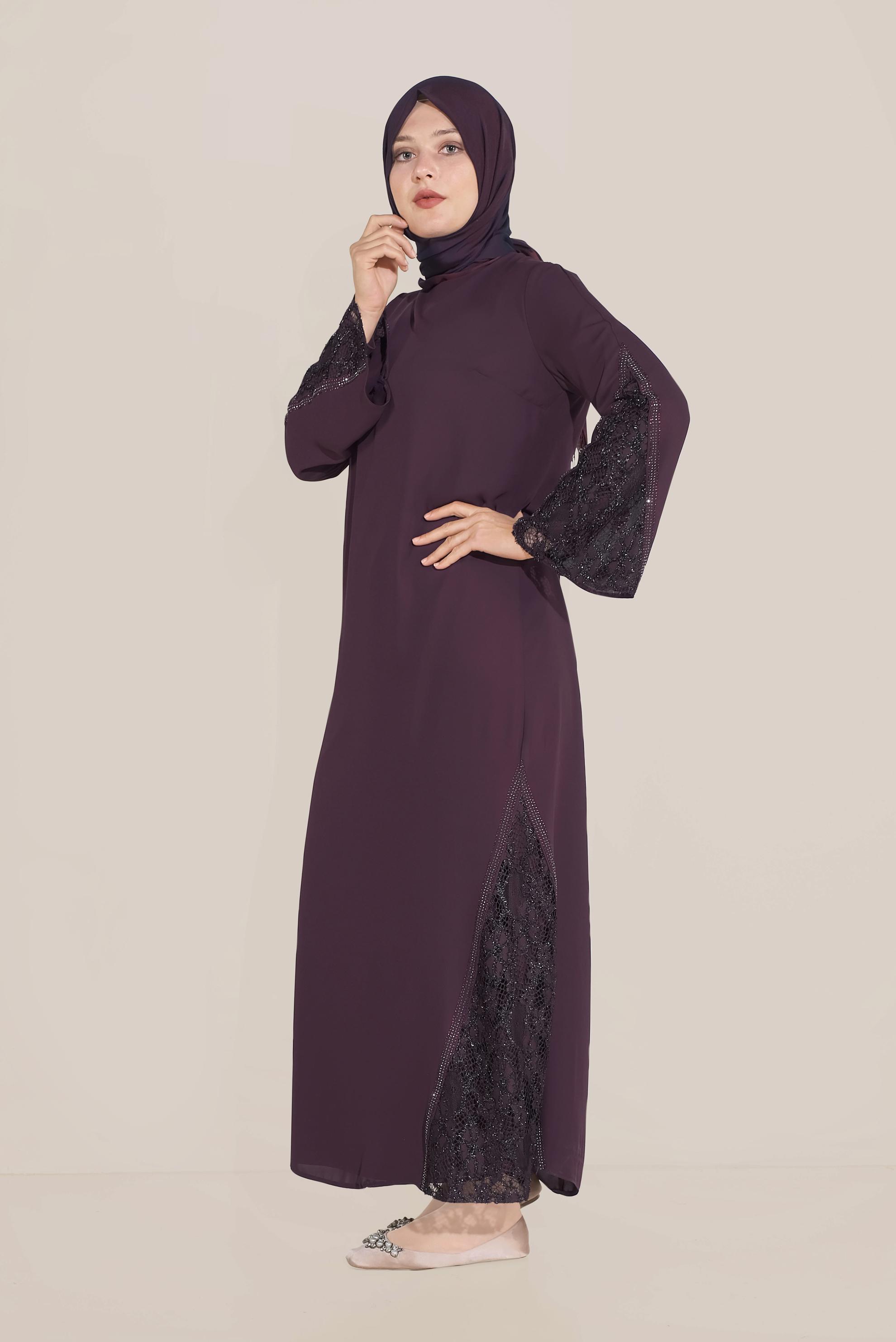 Hijab clothing PURPLE LACE INSET CHIFFON DRESS 20031