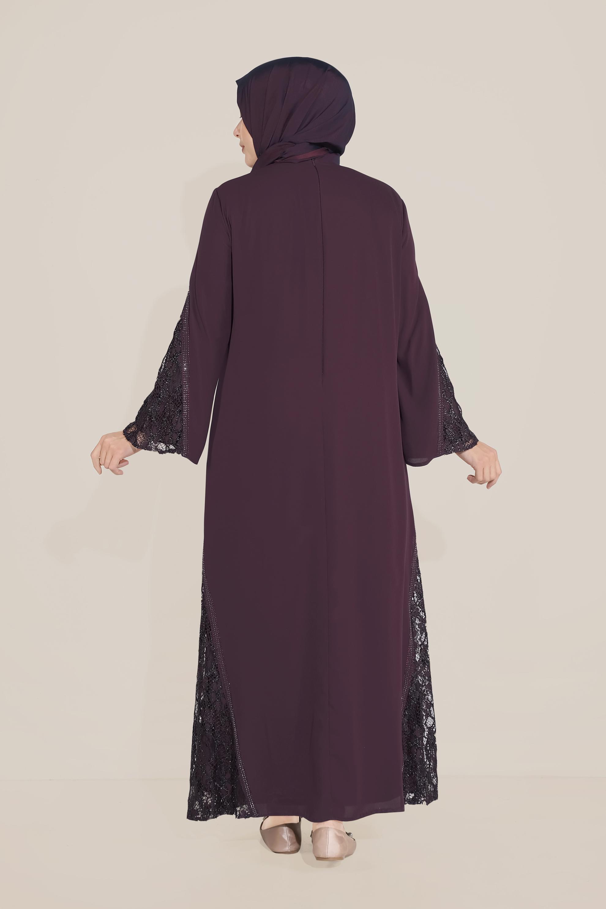 Hijab clothing PURPLE LACE INSET CHIFFON DRESS 20031