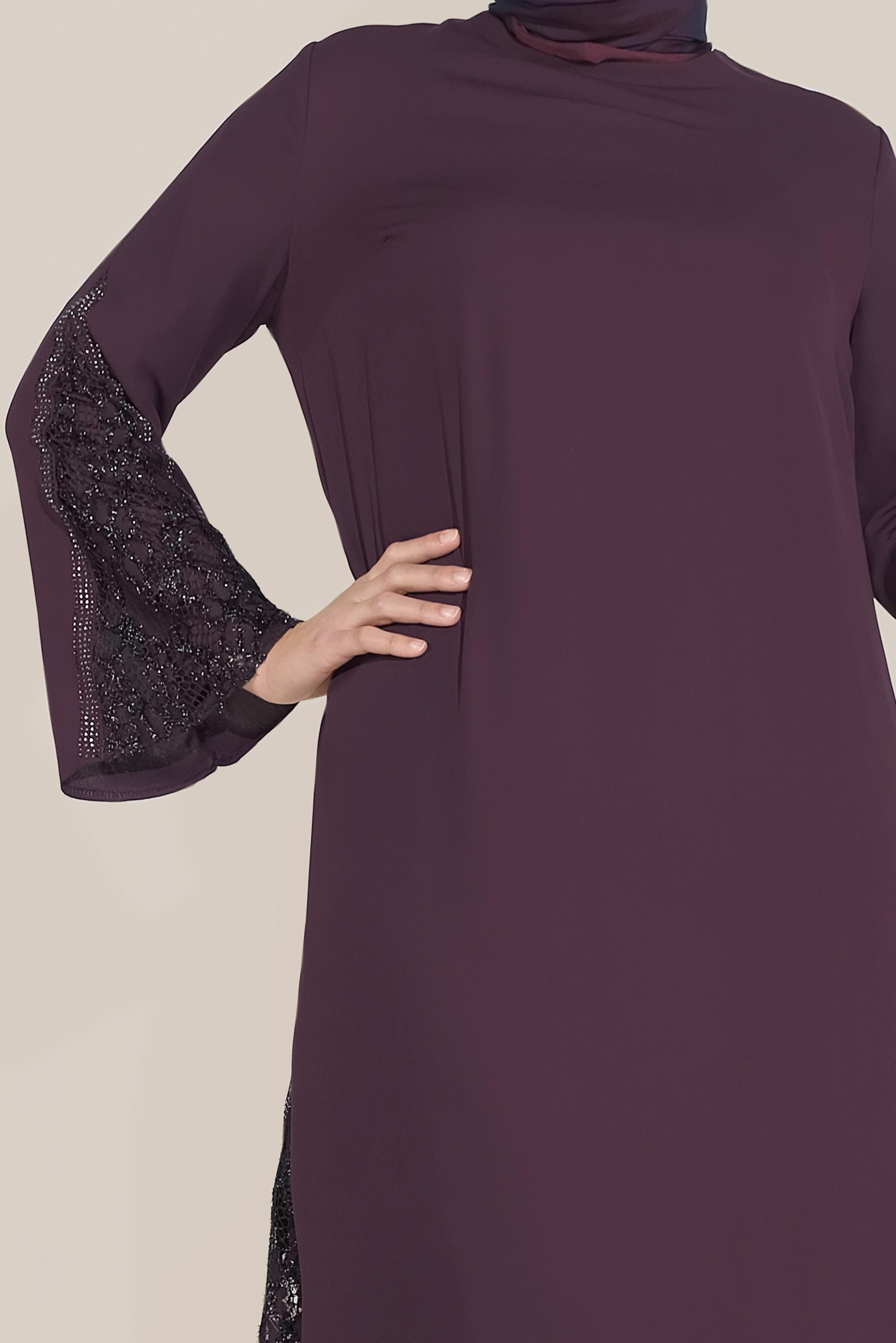 Hijab clothing PURPLE LACE INSET CHIFFON DRESS 20031