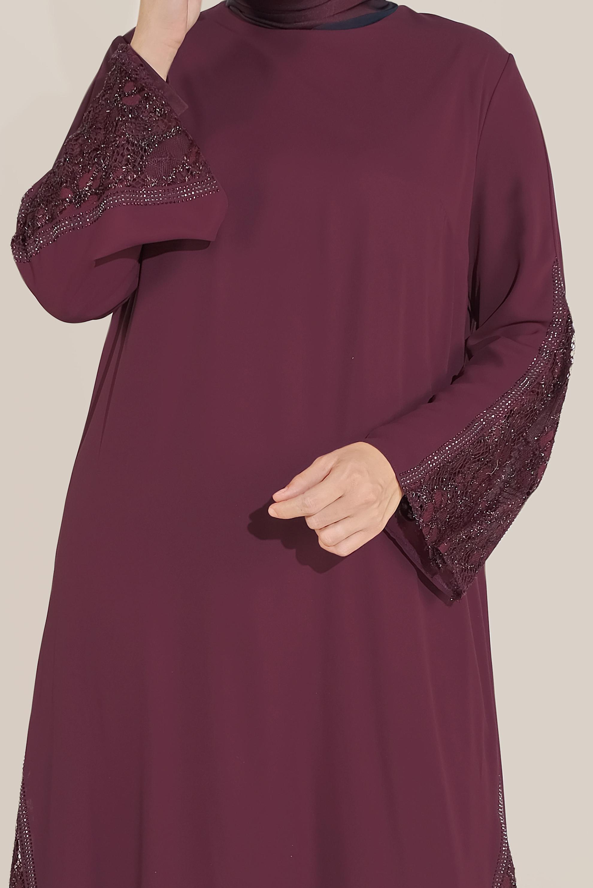 Hijab clothing CLARET RED LACE INSET CHIFFON DRESS 20031