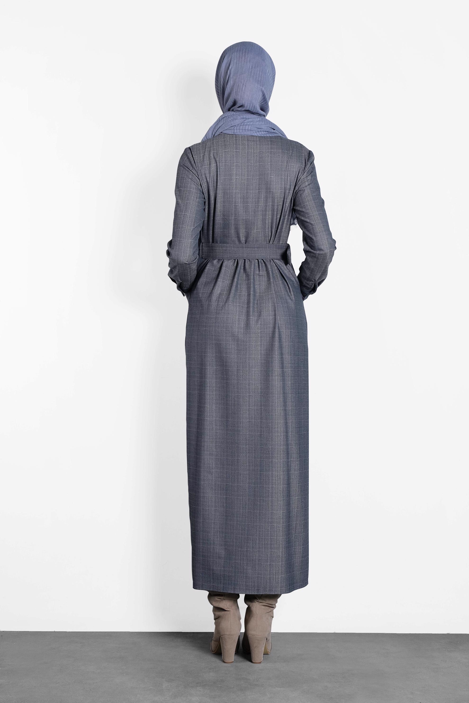 Tesettür giyim LACİVERT BOYDAN DÜĞMELİ CEPLİ ELBİSE 40200