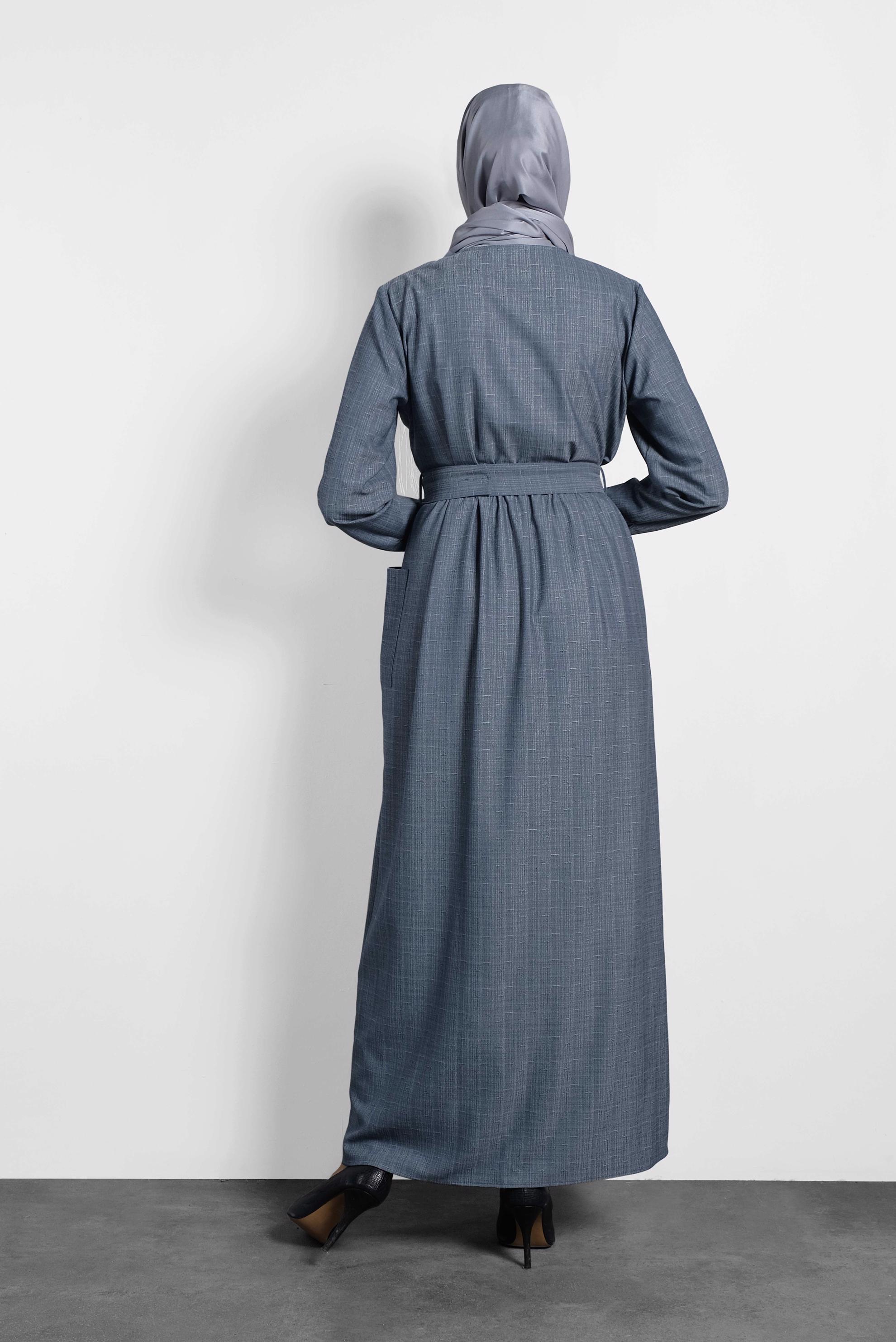 Tesettür giyim LACİVERT BOYDAN DÜĞMELİ CEPLİ ELBİSE 40200