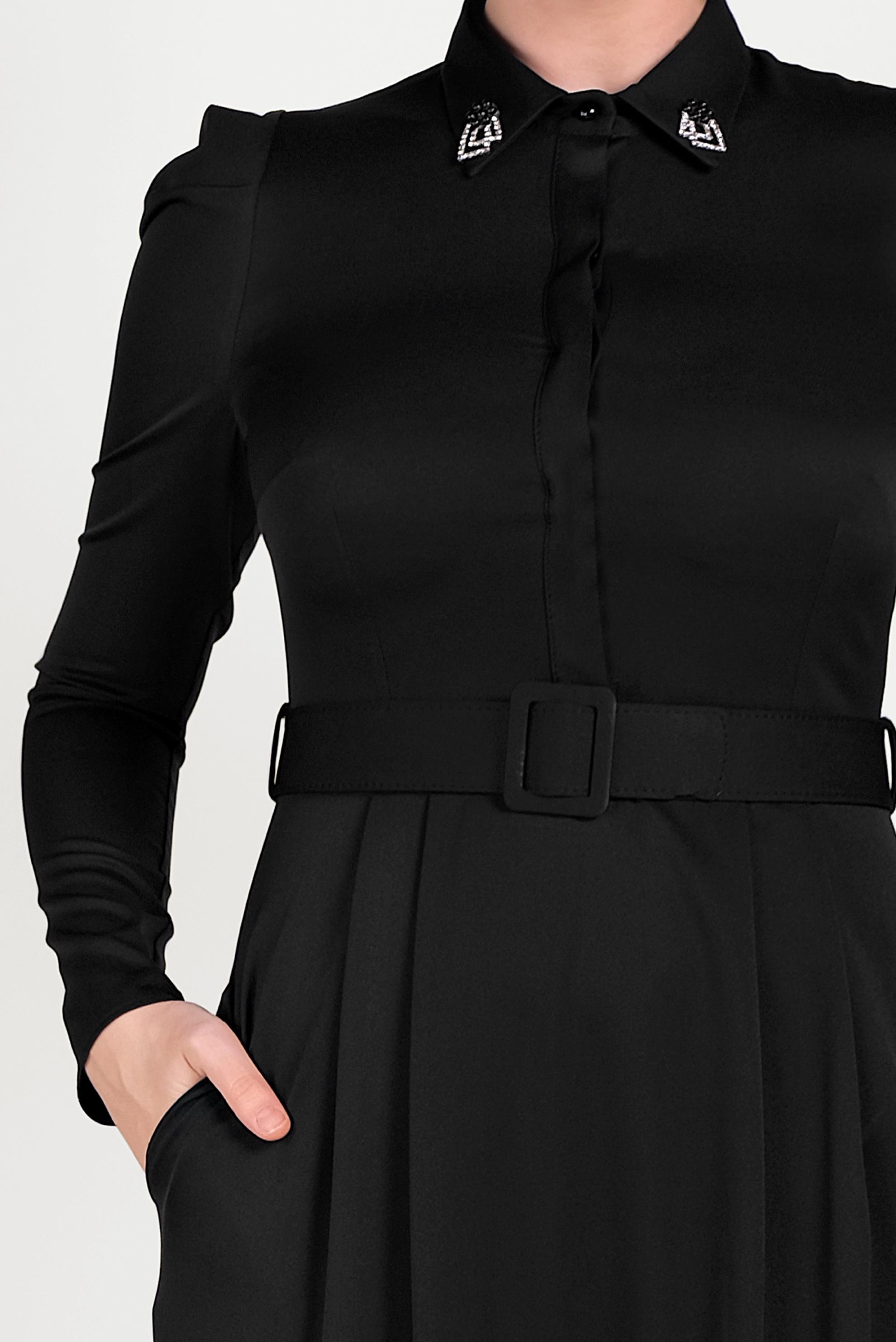 Tesettür giyim SİYAH YAKASI TAŞLI ELBİSE 40455