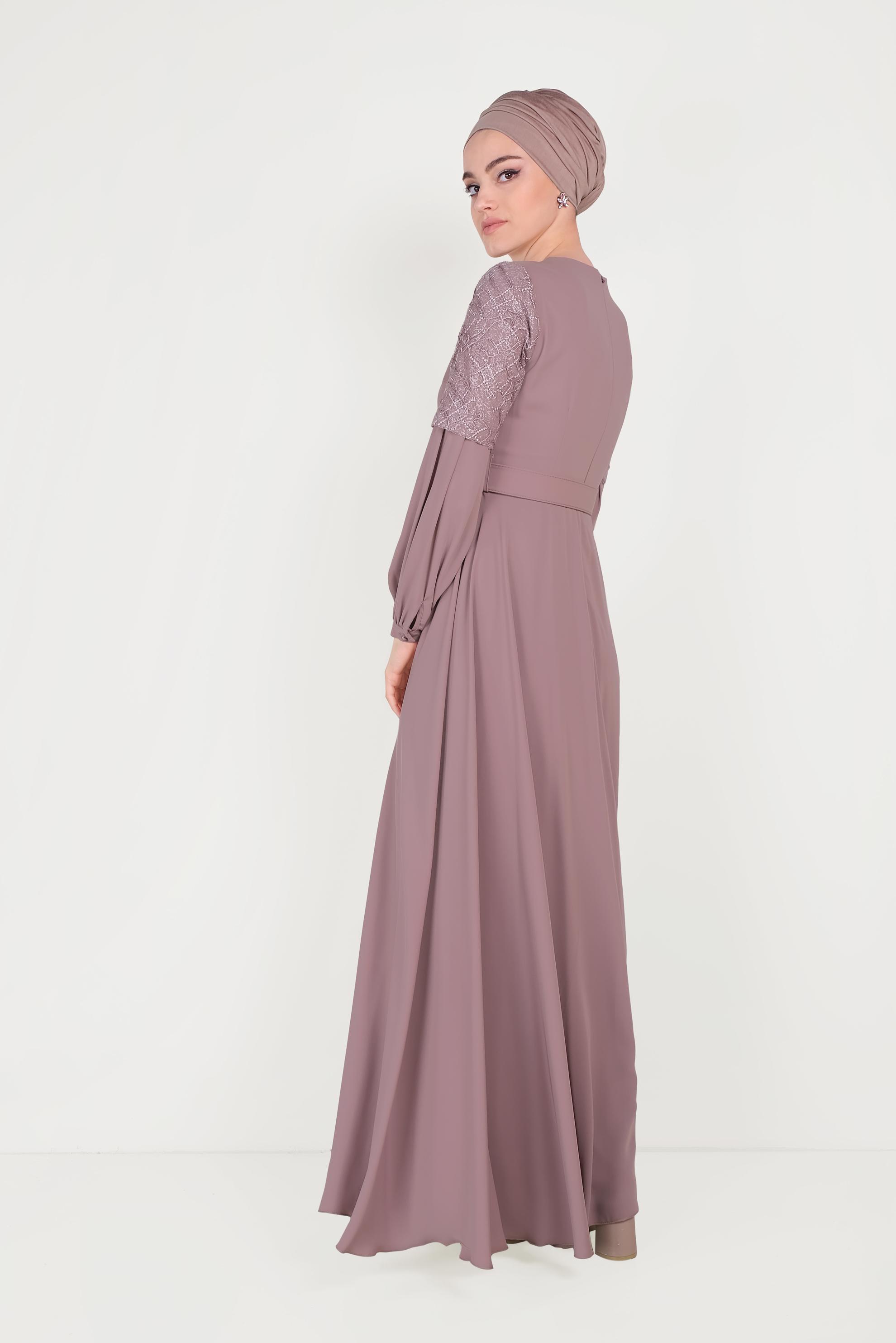 Tesettür giyim PEMBE KOLLARI GÜPÜRLÜ ELBİSE 40458