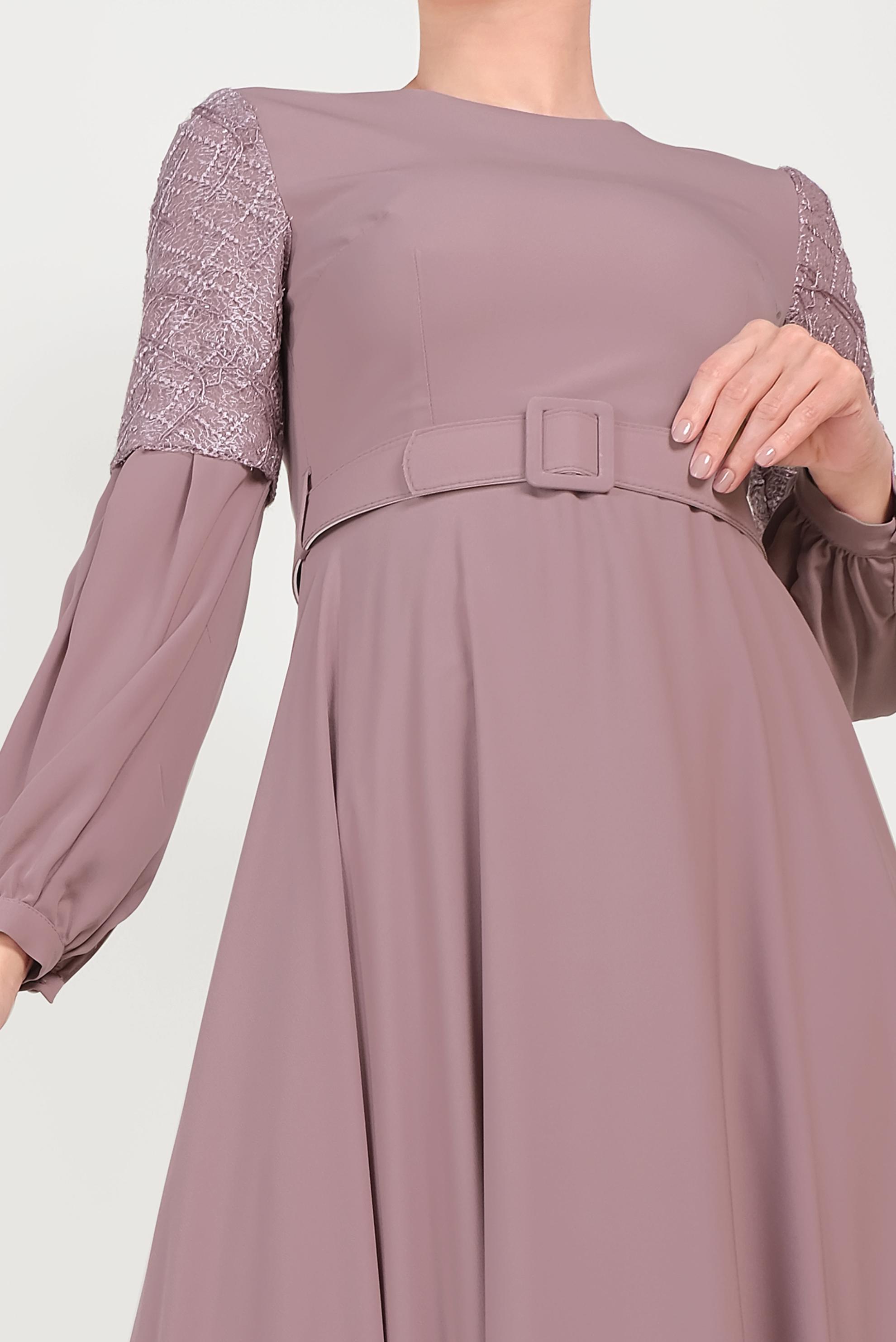 Tesettür giyim PEMBE KOLLARI GÜPÜRLÜ ELBİSE 40458