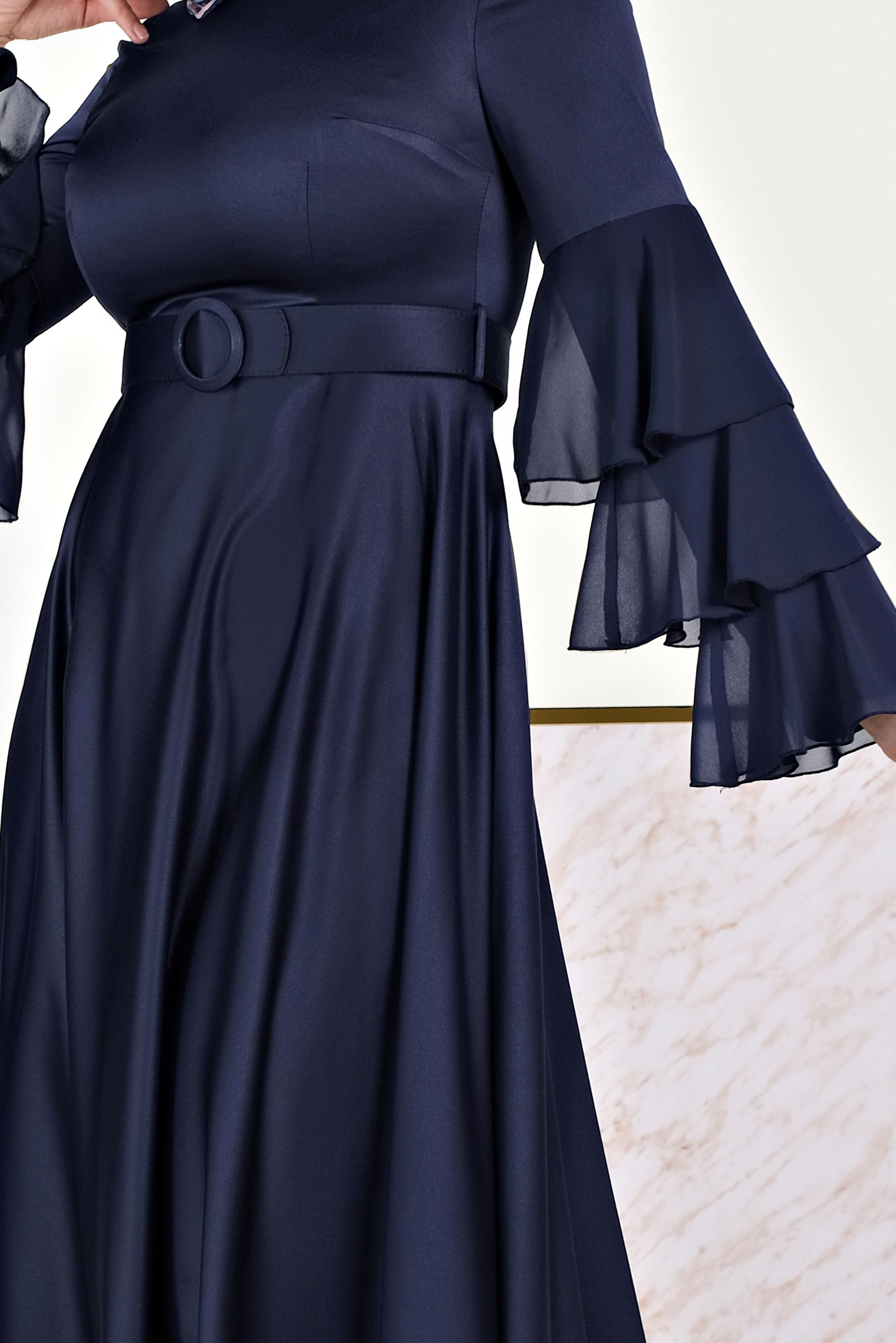 Tesettür giyim LACİVERT KOLLARI VOLANLI ELBİSE 40460