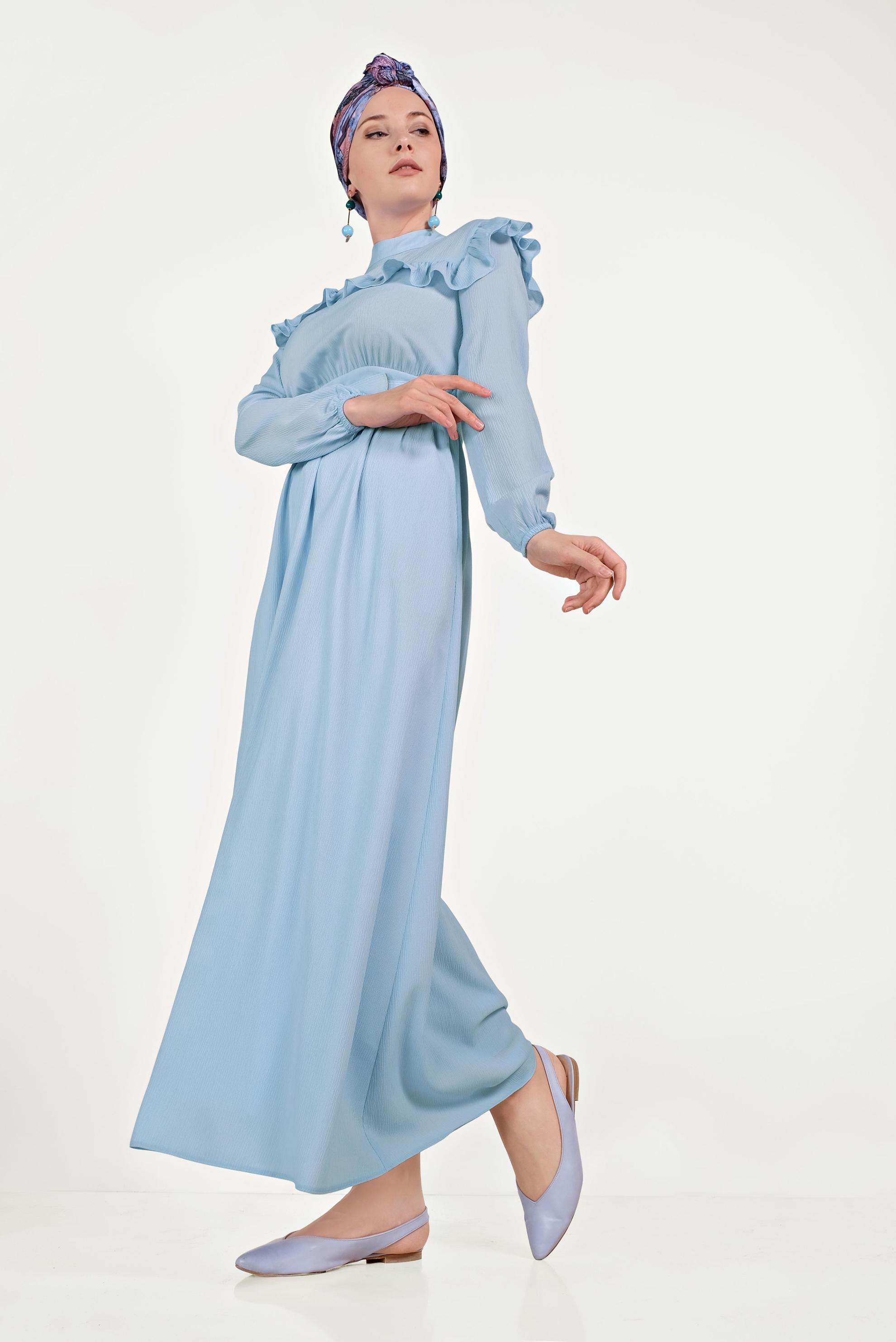 Tesettür giyim MAVİ FIRFIRLI ELBİSE 40462