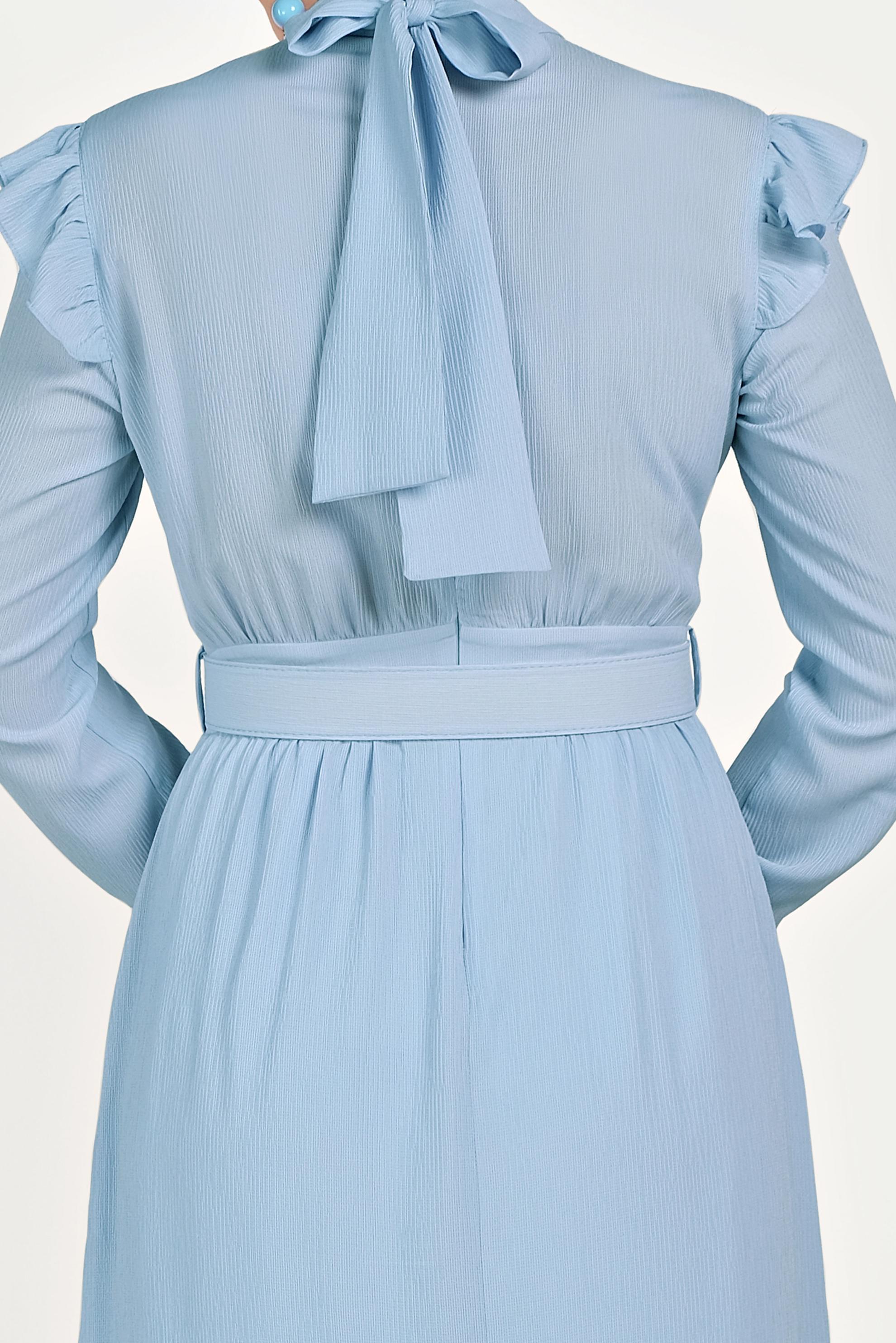 Tesettür giyim MAVİ FIRFIRLI ELBİSE 40462