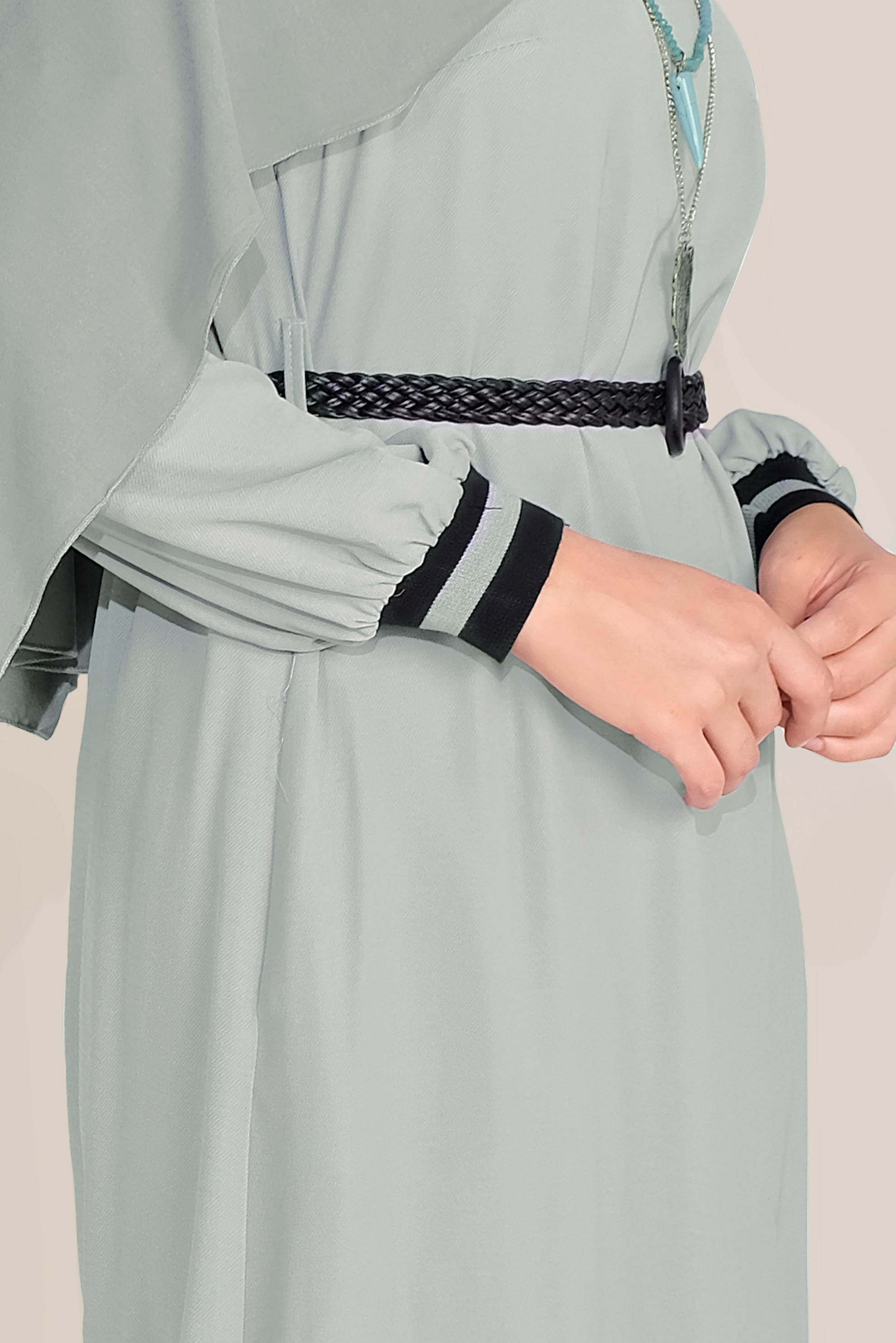 Tesettür giyim GRİ VOLAN DETAYLI TESETTÜR ELBİSE 40464-1