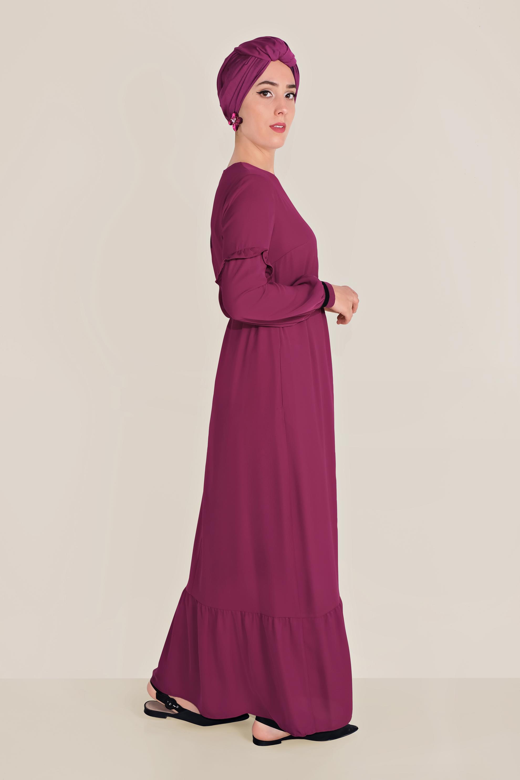 Tesettür giyim MOR VOLAN DETAYLI TESETTÜR ELBİSE 40464-1