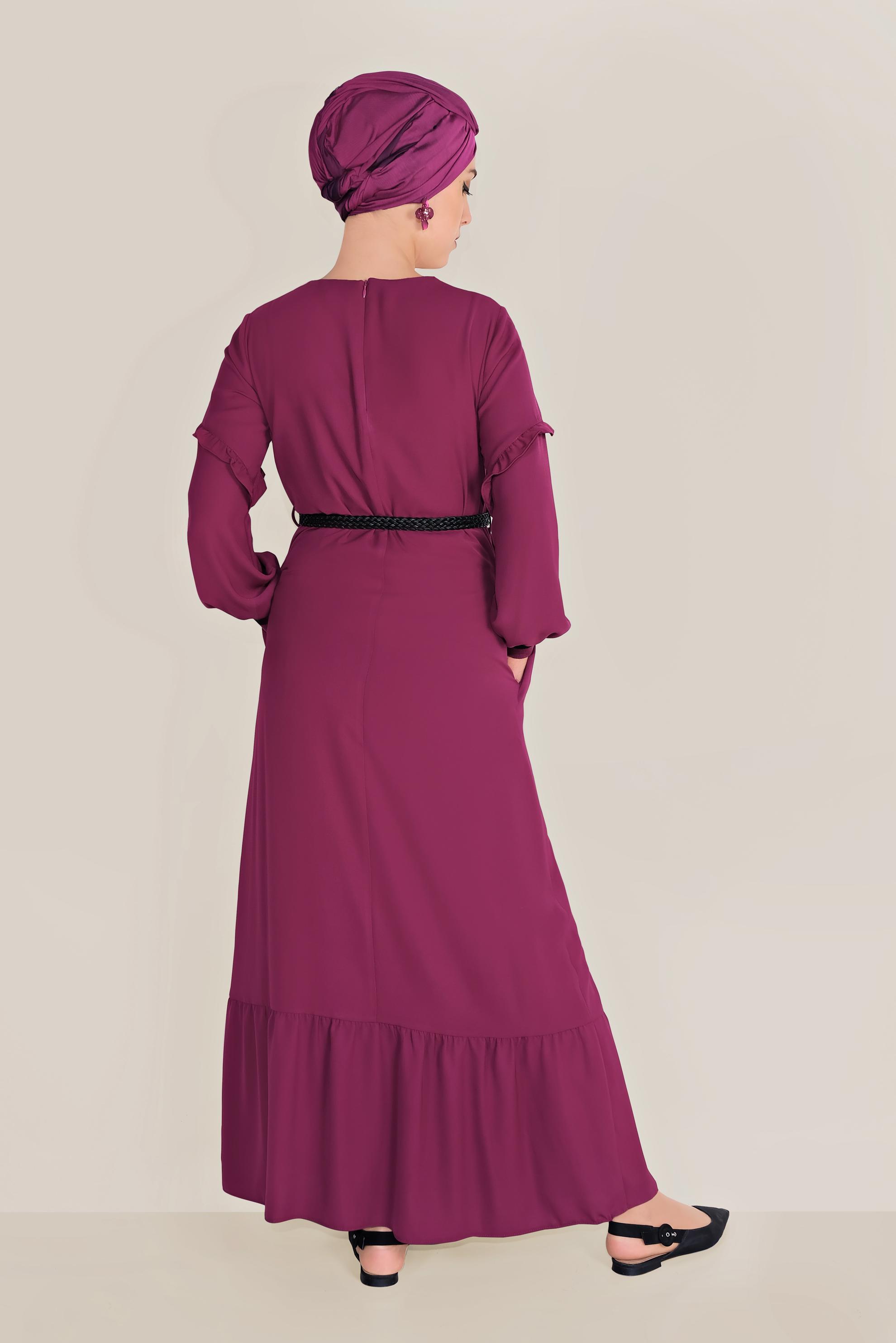 Tesettür giyim MOR VOLAN DETAYLI TESETTÜR ELBİSE 40464-1