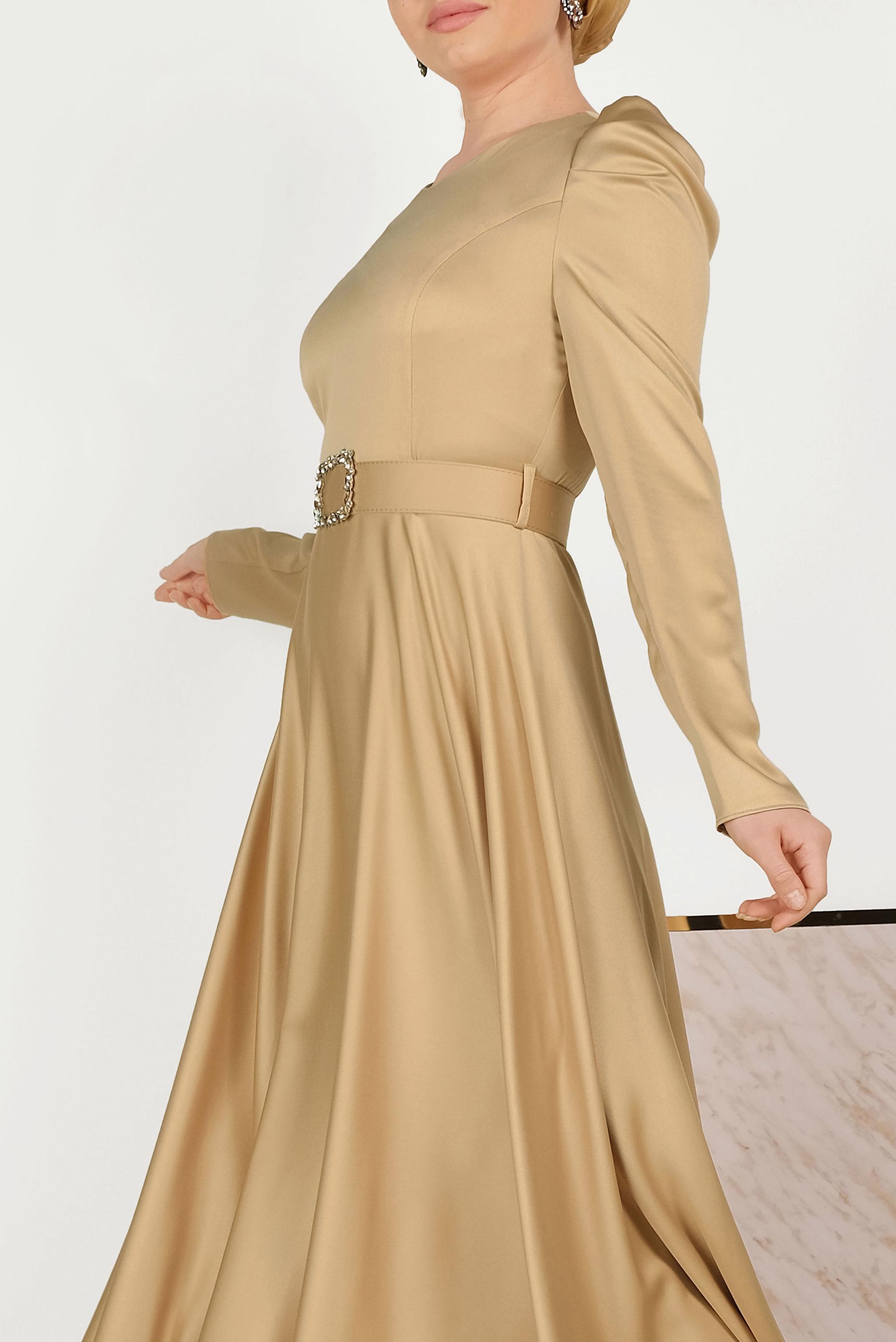 Tesettür giyim SARI SATEN ELBİSE 40466