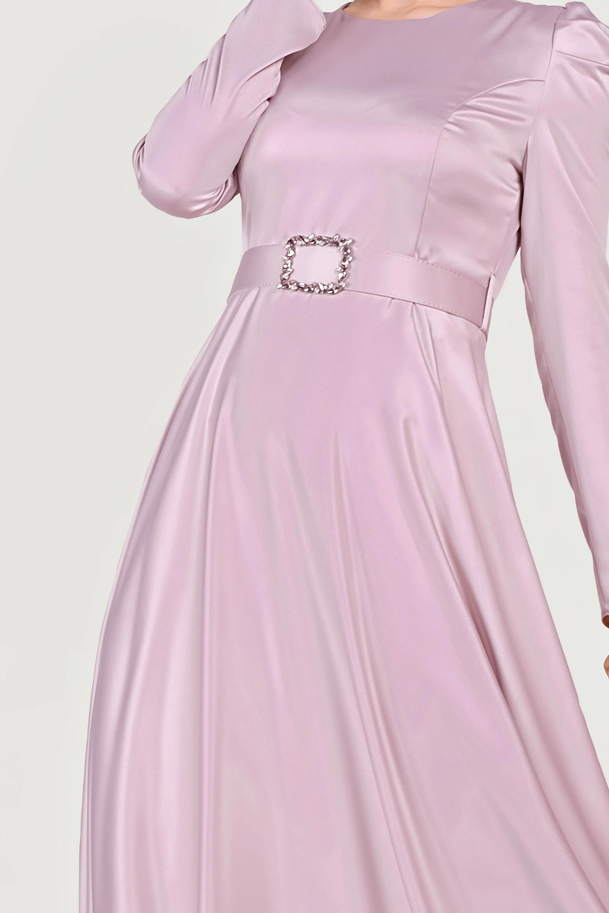 Tesettür giyim MOR SATEN ELBİSE 40466