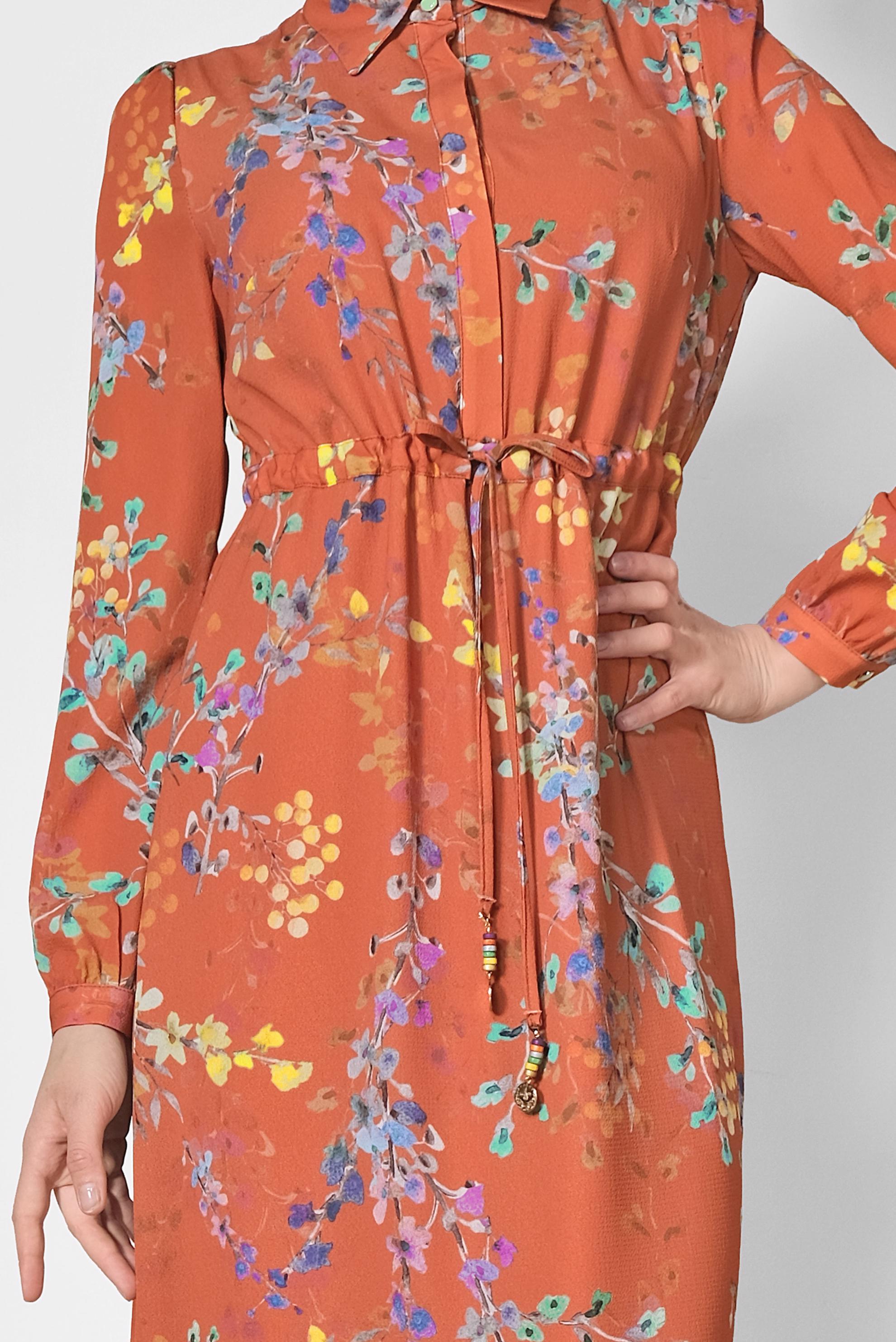 Tesettür giyim TURUNCU ÇİÇEK DESENLİ ELBİSE 4048