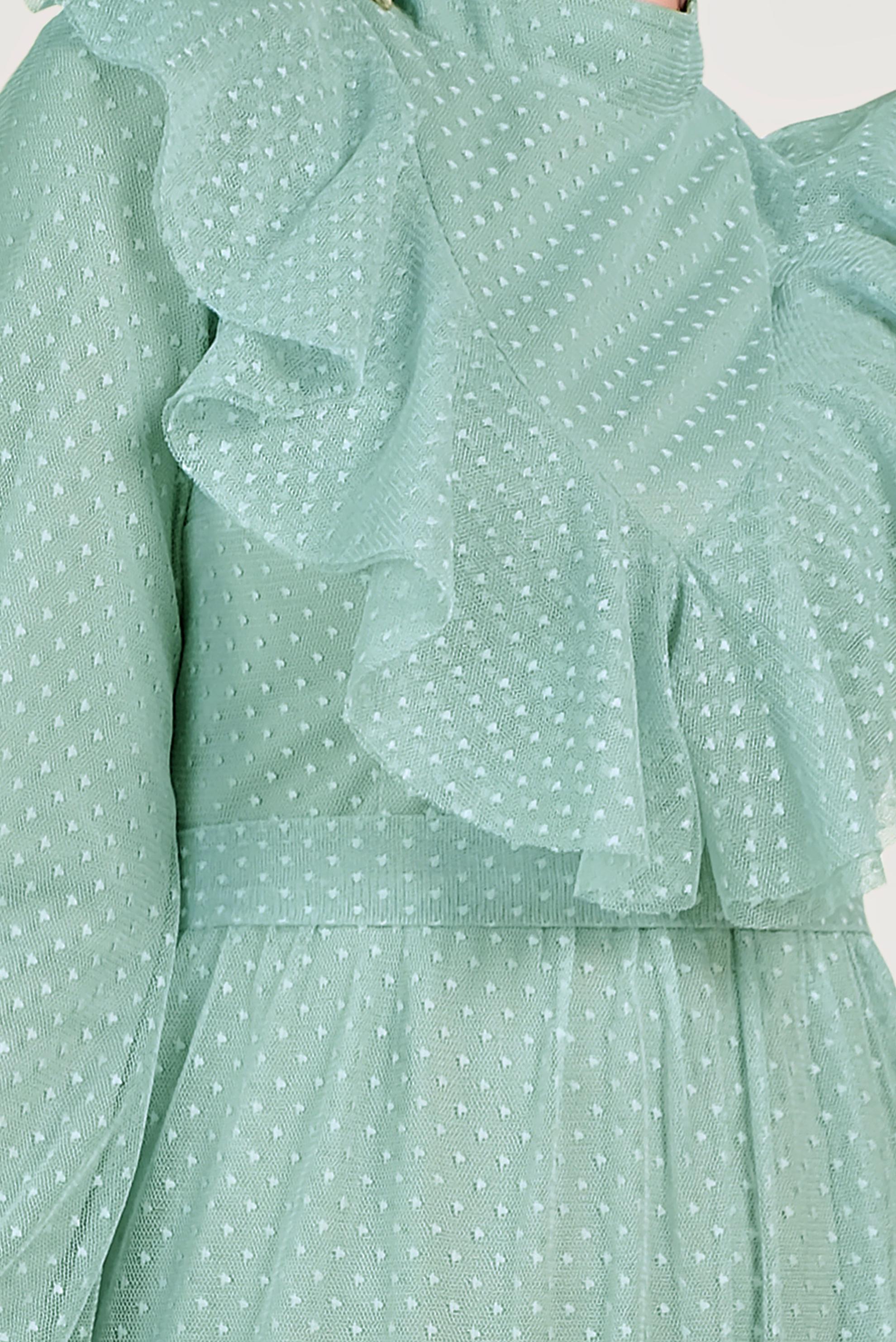 Hijab clothing GREEN LACE DETAIL RUFFLED DRESS 40485 