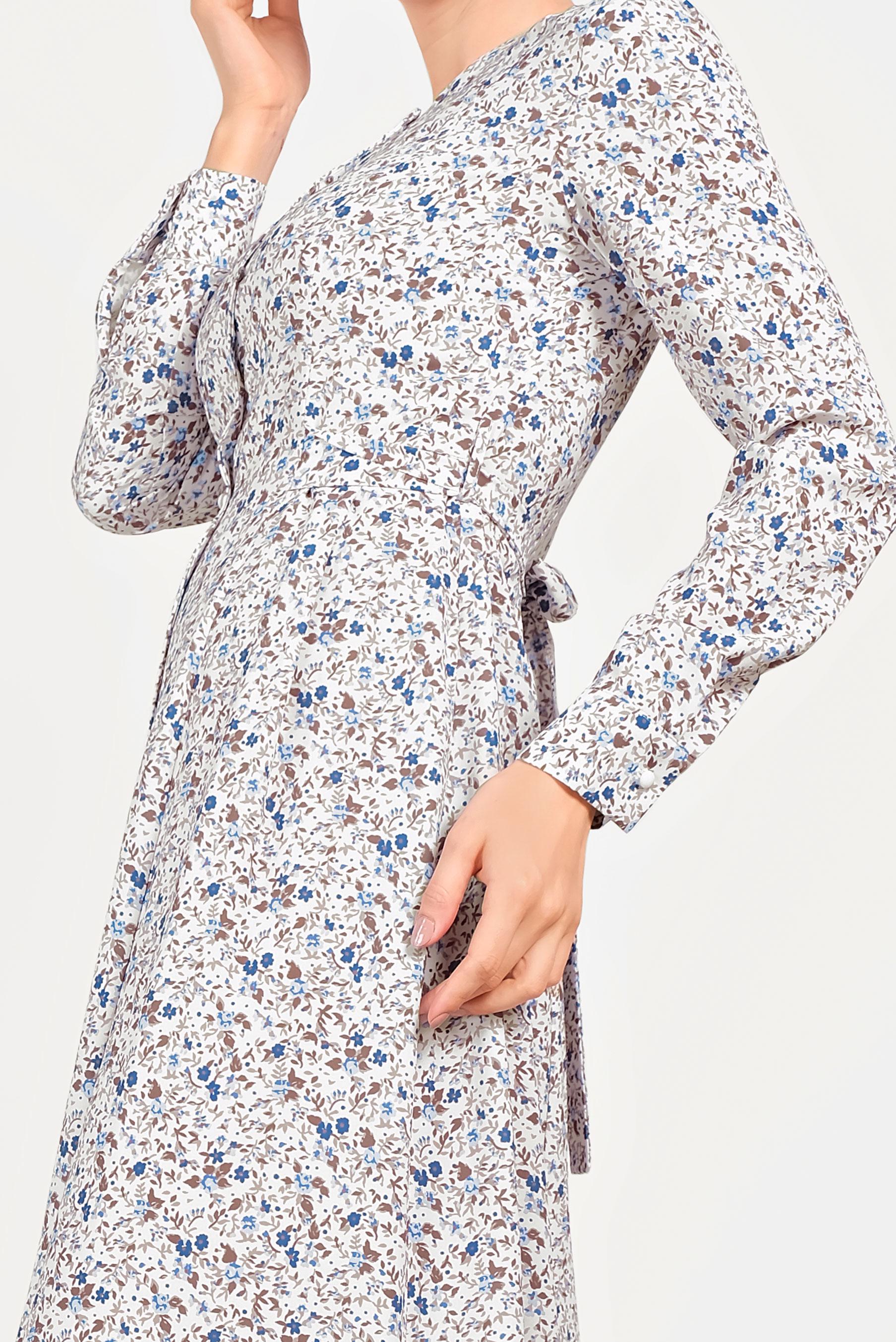 Tesettür giyim LACİVERT ÇİÇEK DESENLİ ELBİSE 40498