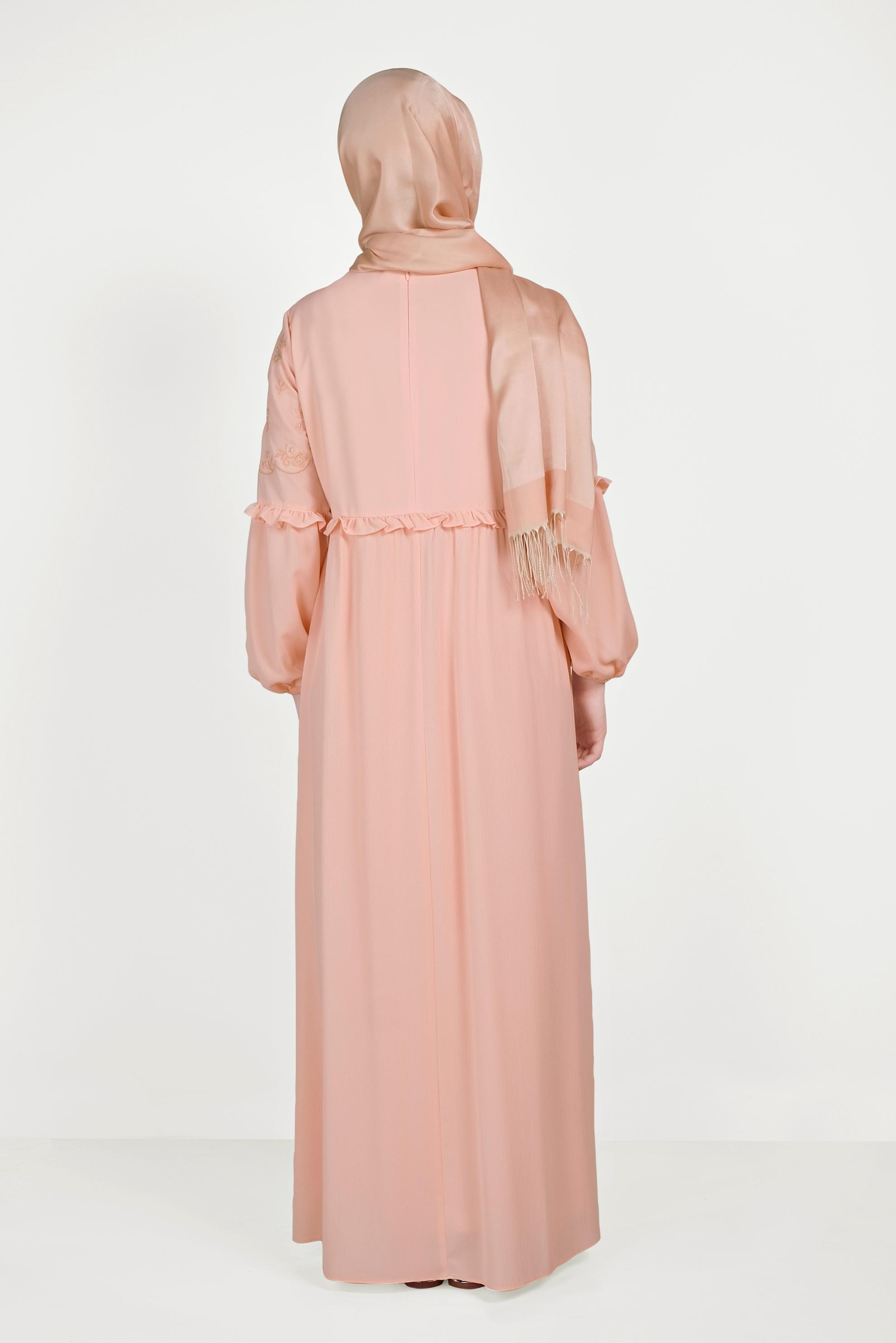 Tesettür giyim PUDRA NAKIŞ DETAYLI ELBİSE 40500