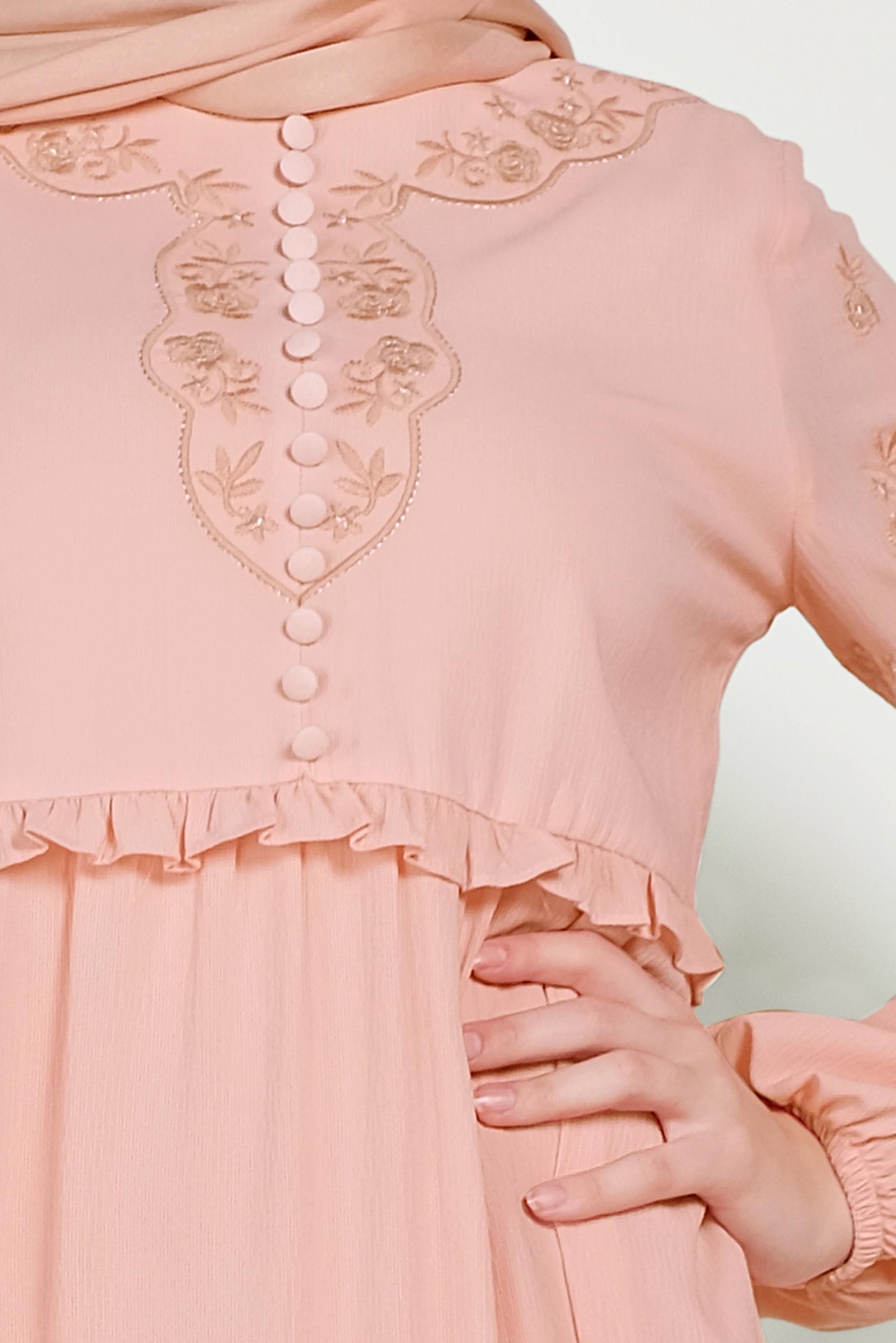 Tesettür giyim PUDRA NAKIŞ DETAYLI ELBİSE 40500