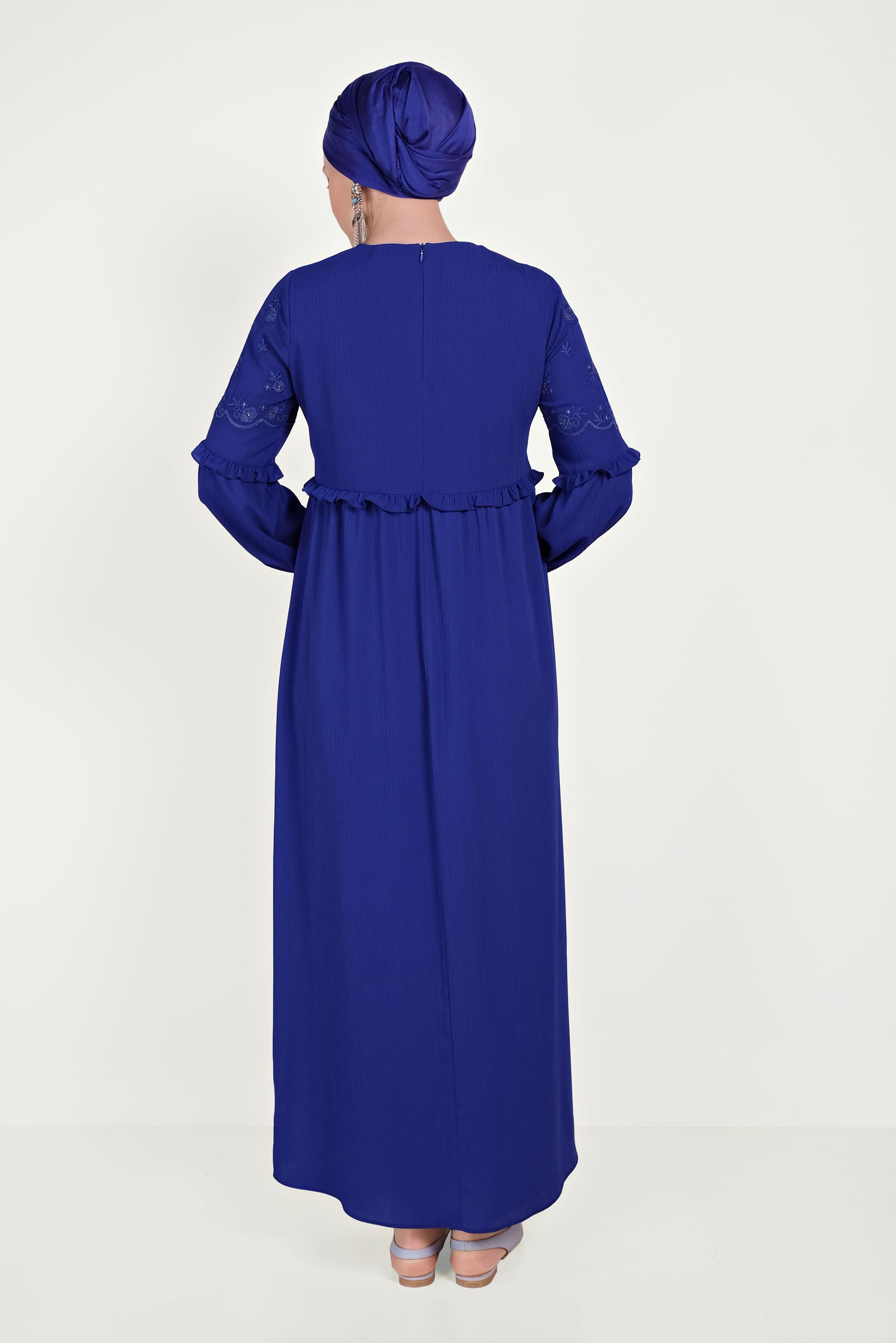 Tesettür giyim LACİVERT NAKIŞ DETAYLI ELBİSE 40500