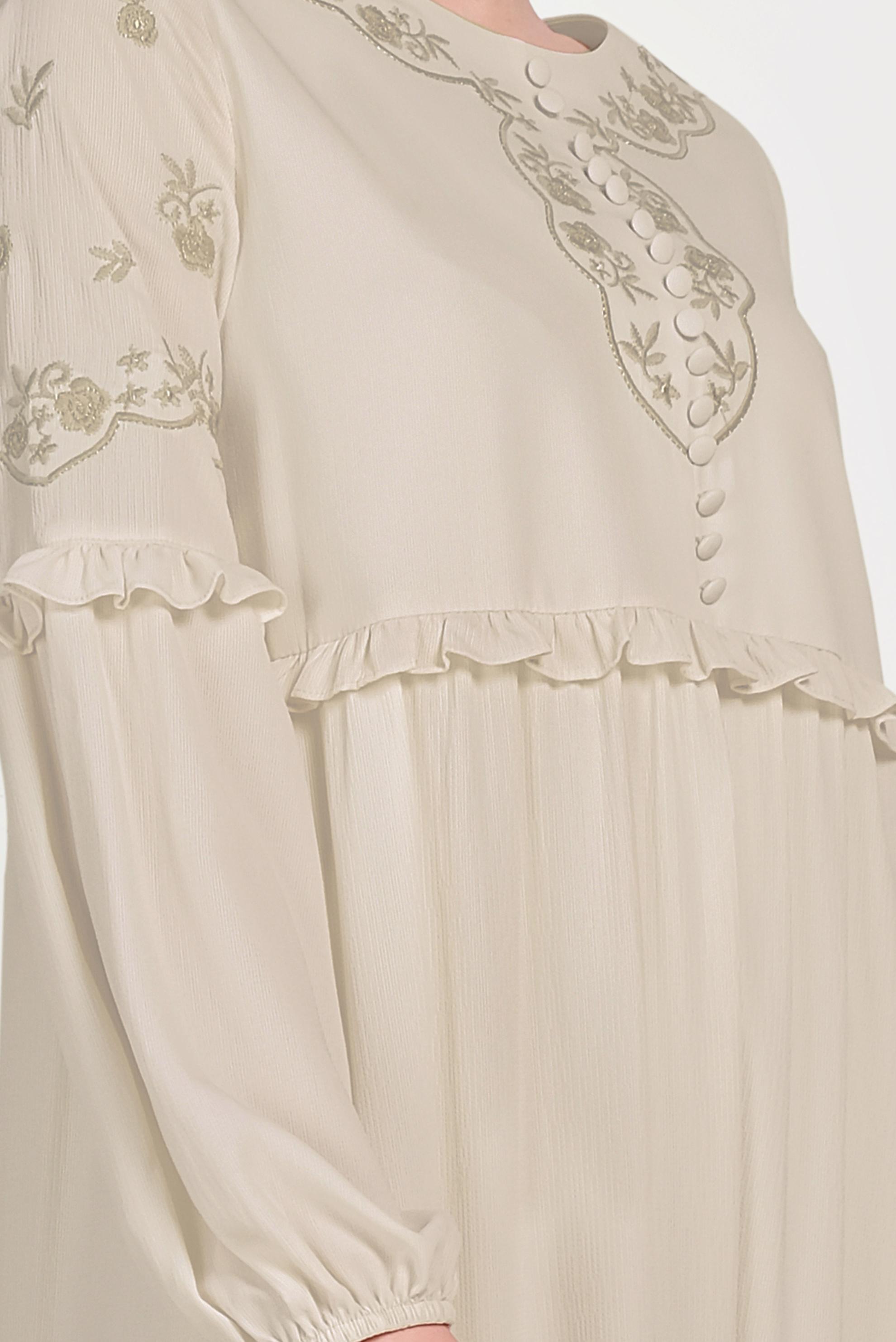 Tesettür giyim EKRU NAKIŞ DETAYLI ELBİSE 40500