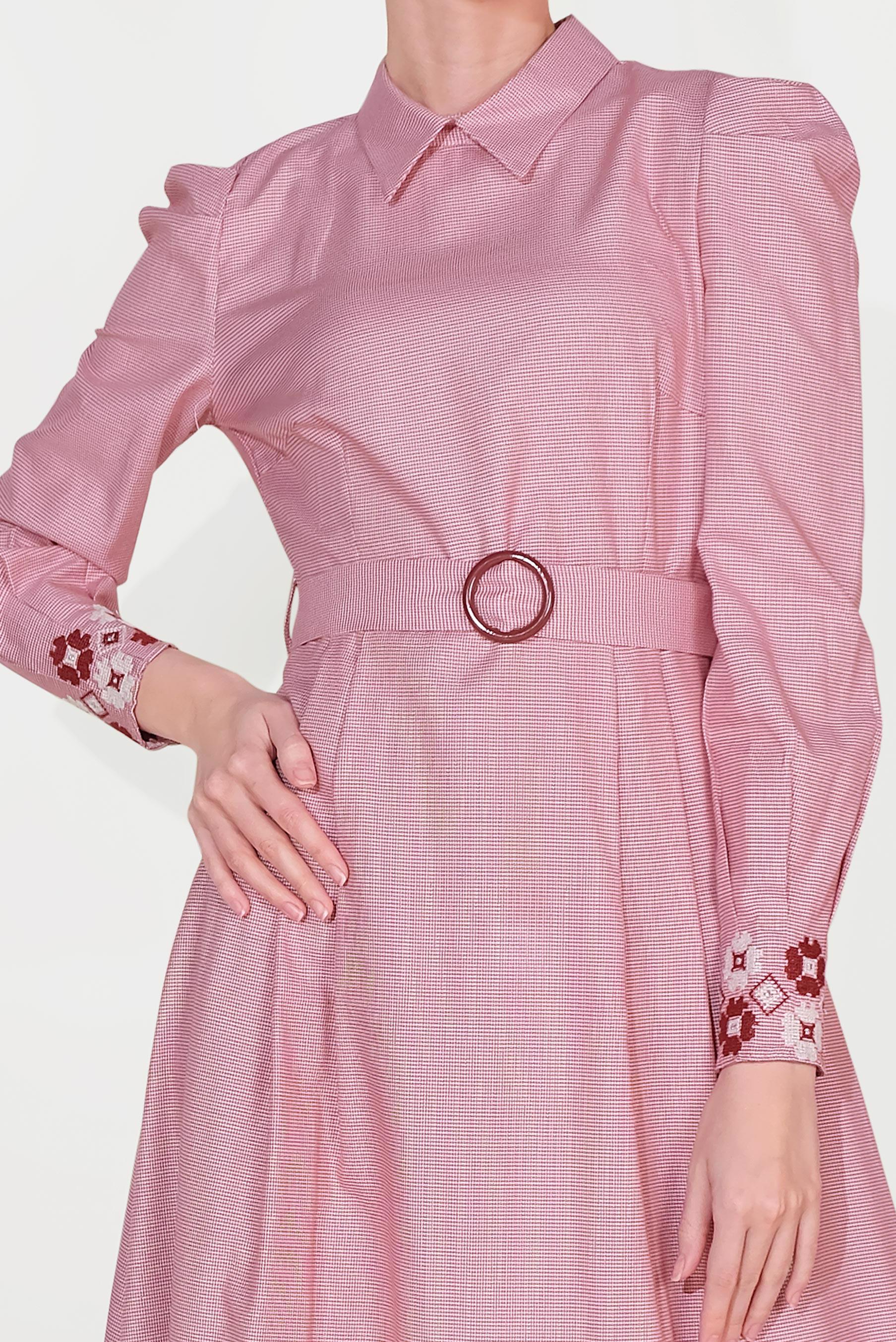 Tesettür giyim KIRMIZI PAMUKLU KAZAYAĞI DESENLİ NAKIŞ DETAYLI ELBİSE 40520 