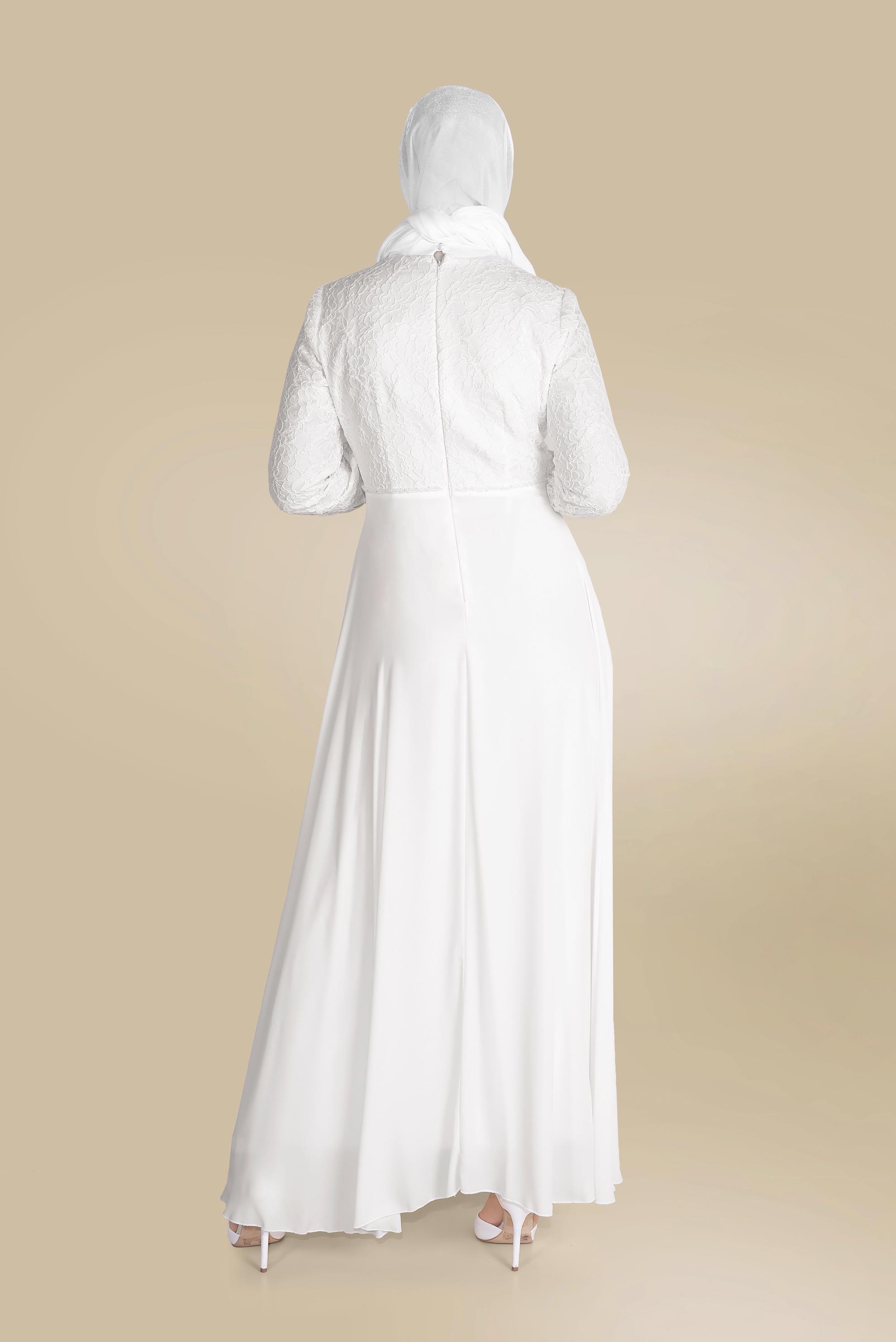 Tesettür giyim BEYAZ YAKASI BAĞLI DANTEL ELBİSE 40522