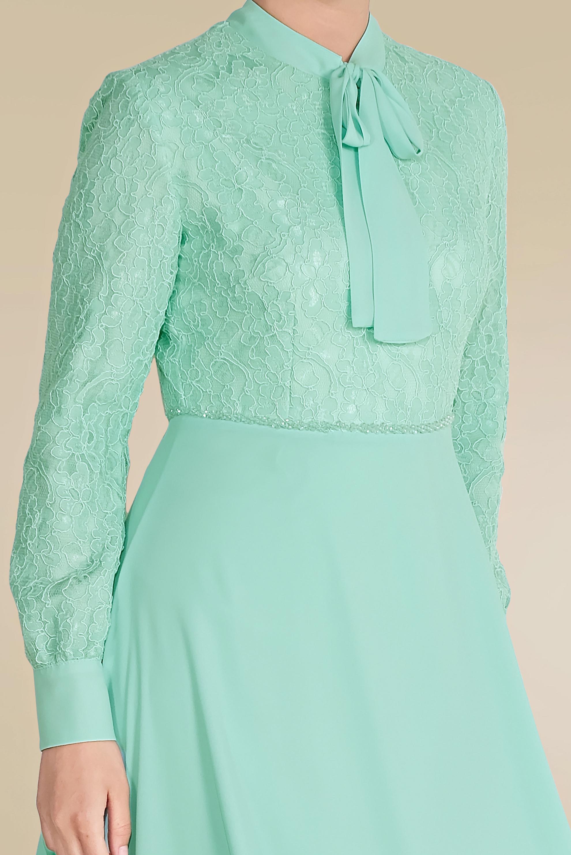 Tesettür giyim YEŞİL YAKASI BAĞLI DANTEL ELBİSE 40522