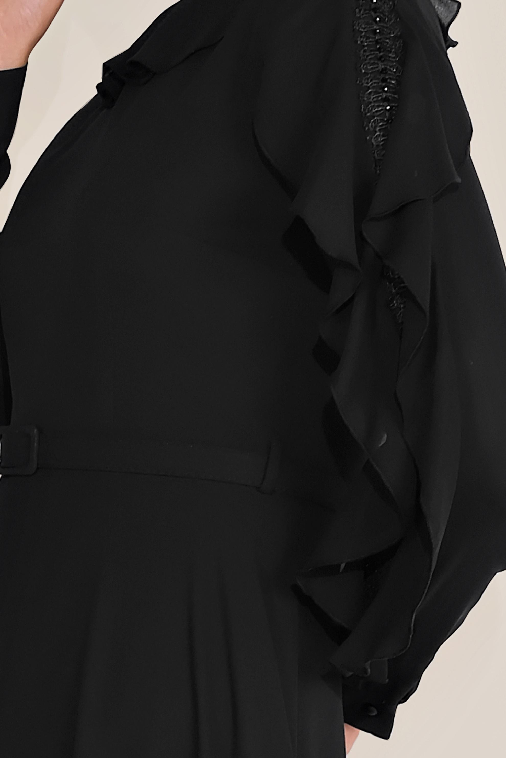 Tesettür giyim SİYAH FIRFIRLI BONCUK İŞLEME DETAYLI ELBİSE 40546