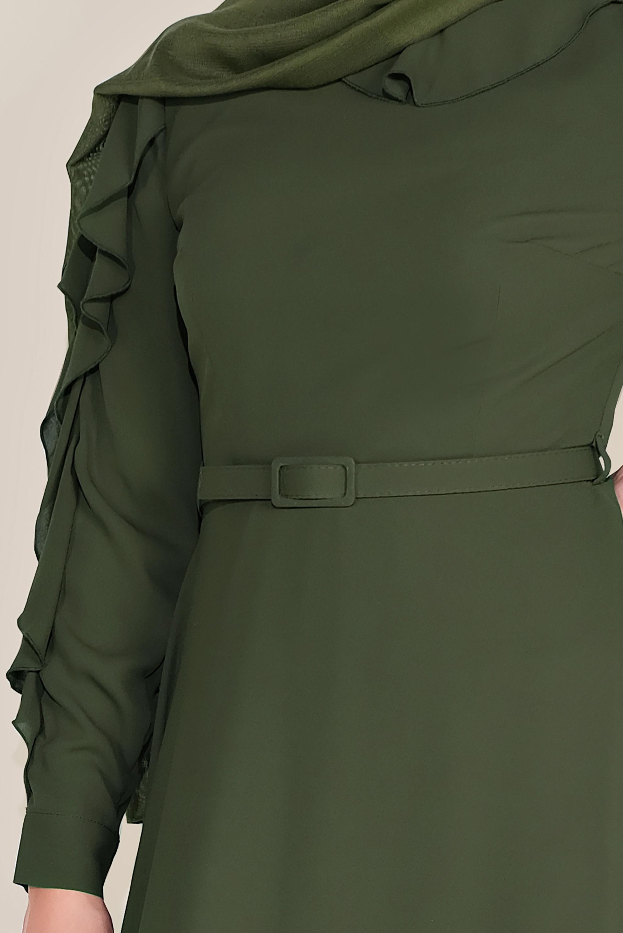 Tesettür giyim HAKİ FIRFIRLI BONCUK İŞLEME DETAYLI ELBİSE 40546