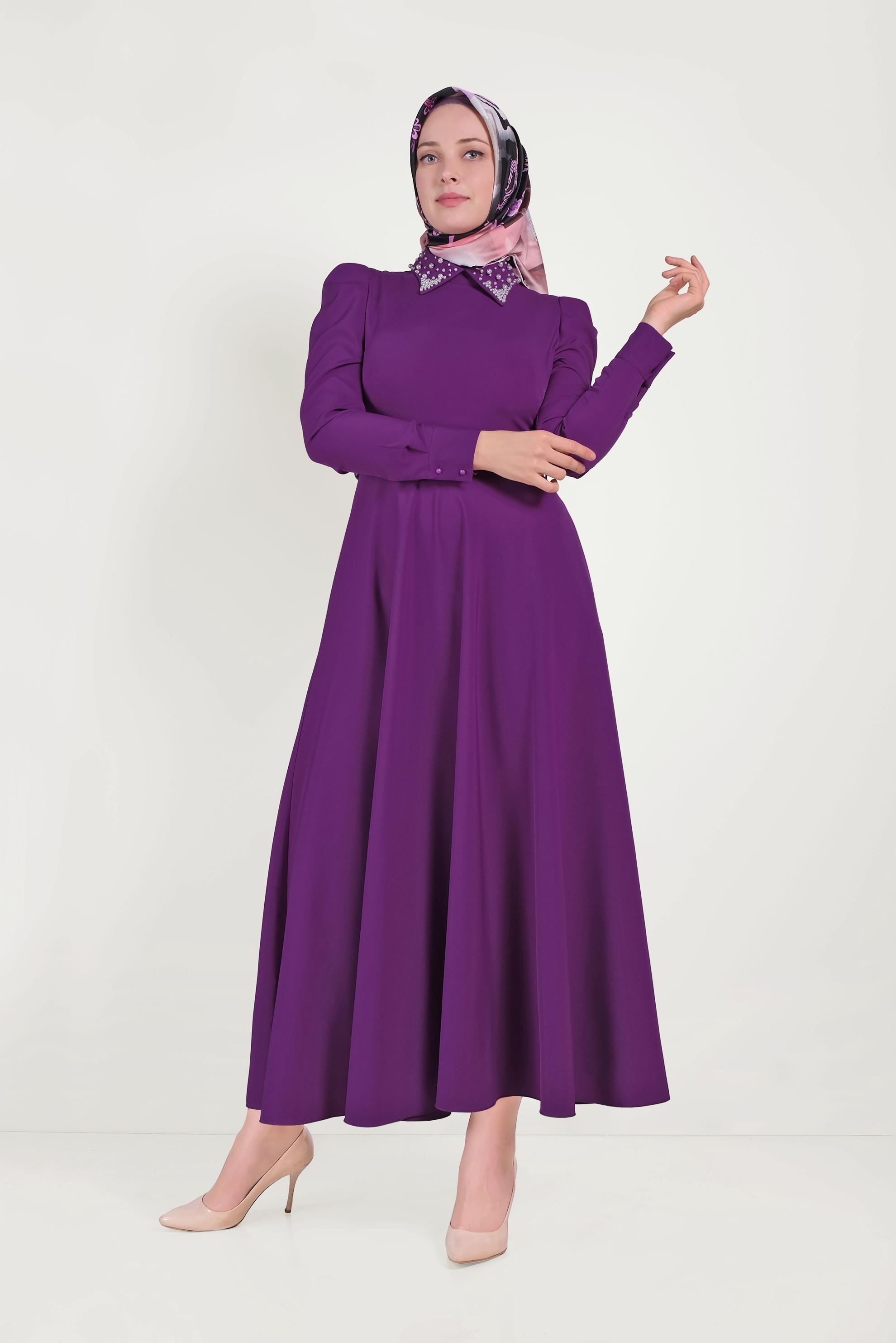 Hijab clothing PURPLE PEARL DETAIL DRESS 40559 