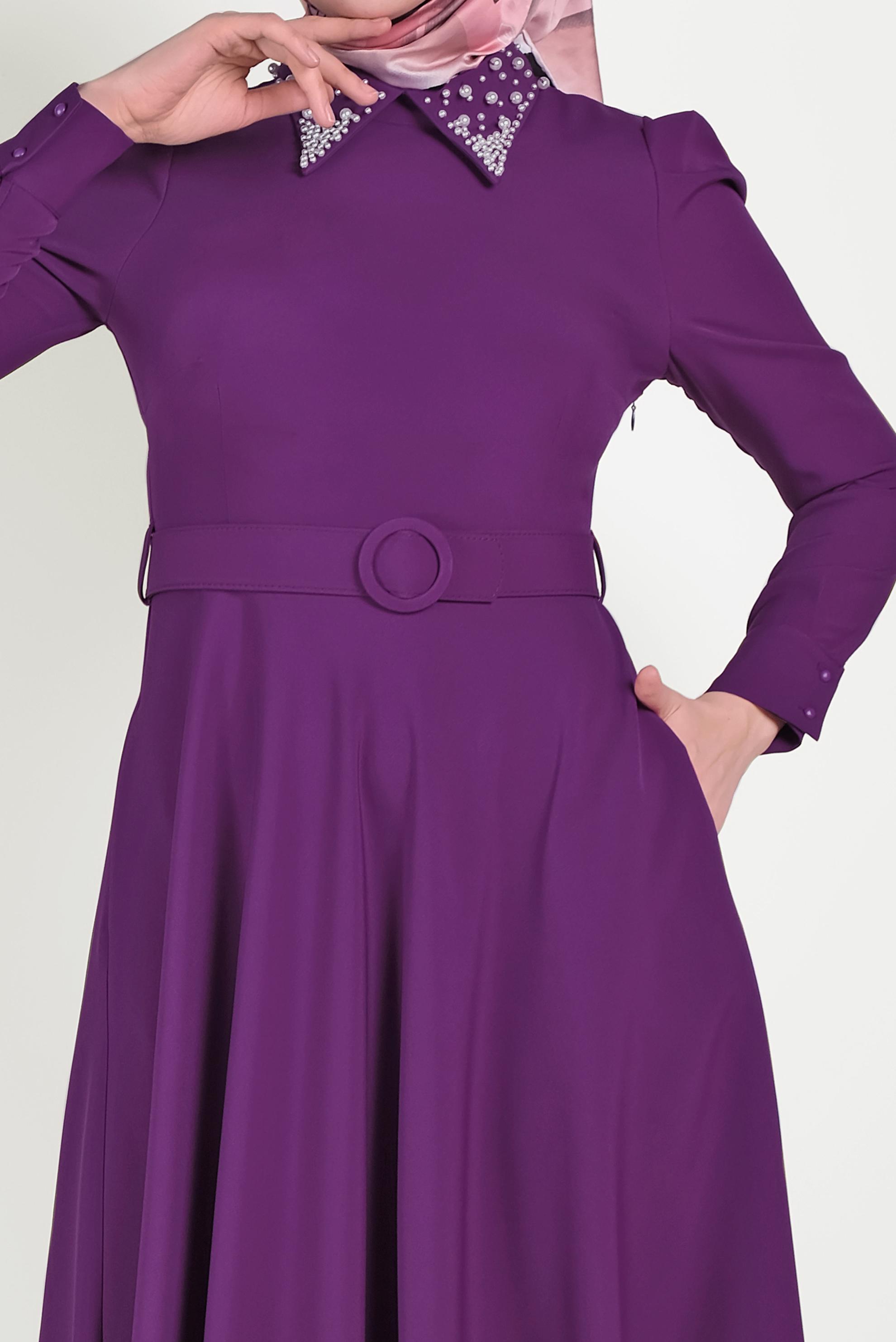 Hijab clothing PURPLE PEARL DETAIL DRESS 40559 