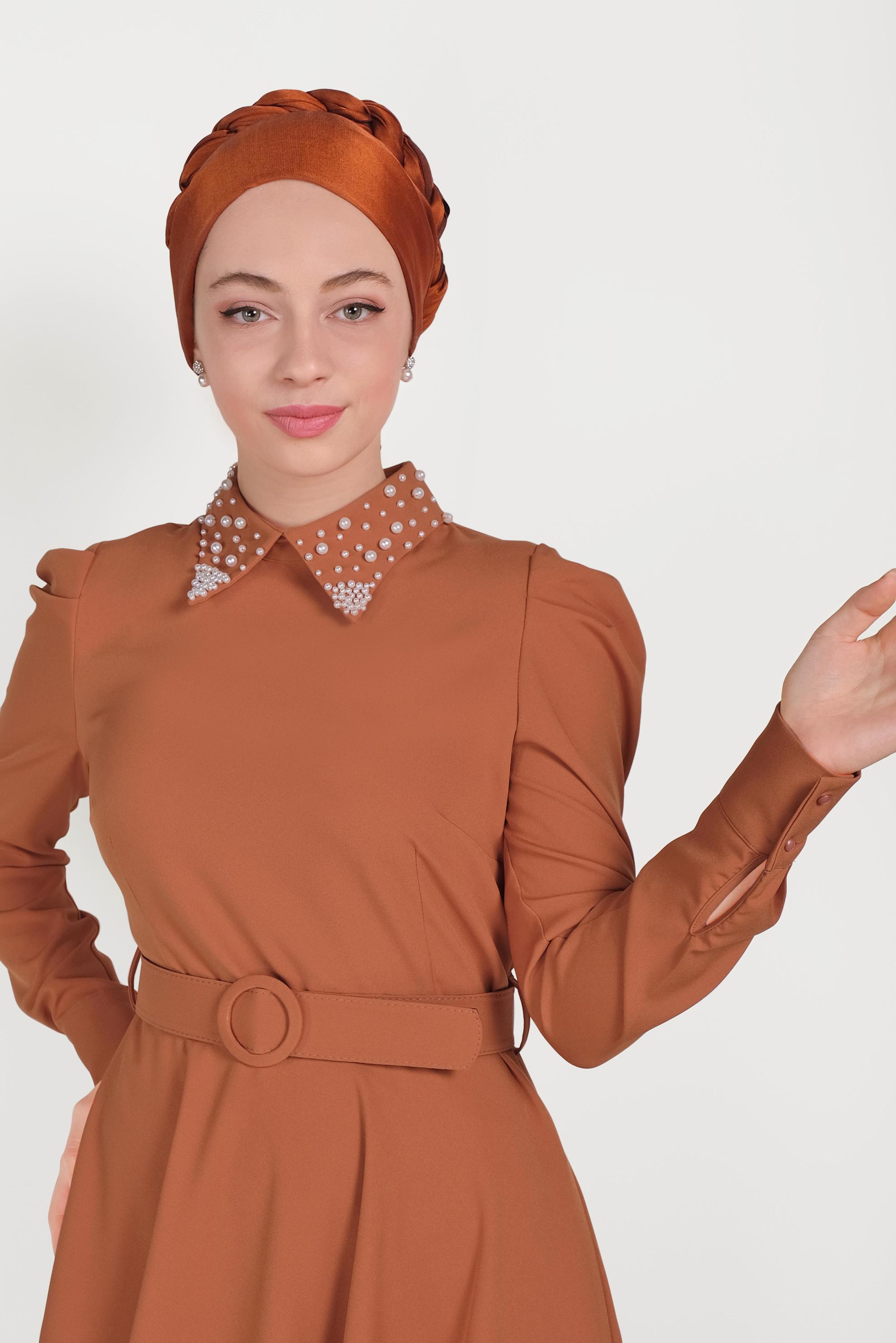 Hijab clothing ORANGE PEARL DETAIL DRESS 40559 