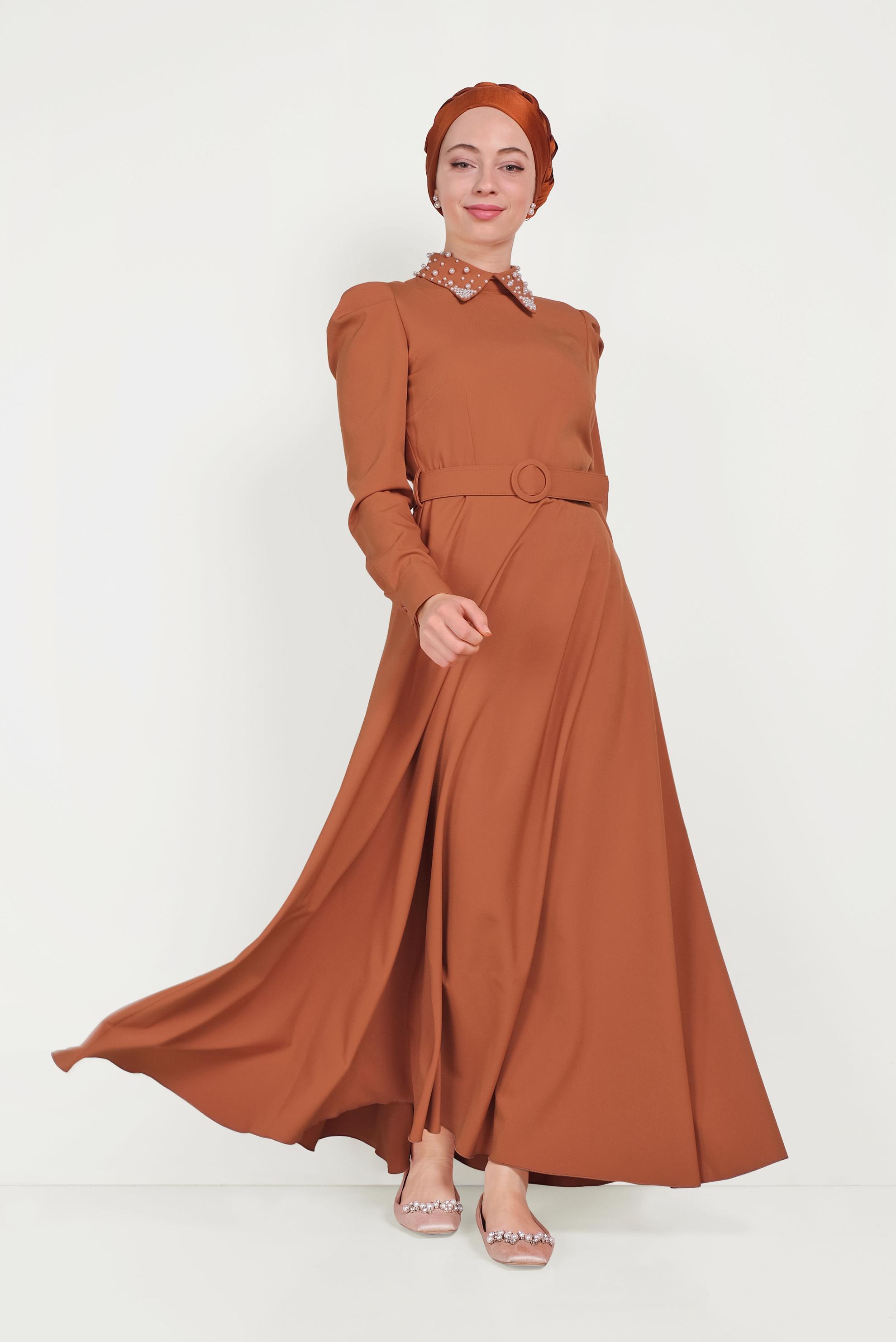 Hijab clothing ORANGE PEARL DETAIL DRESS 40559 