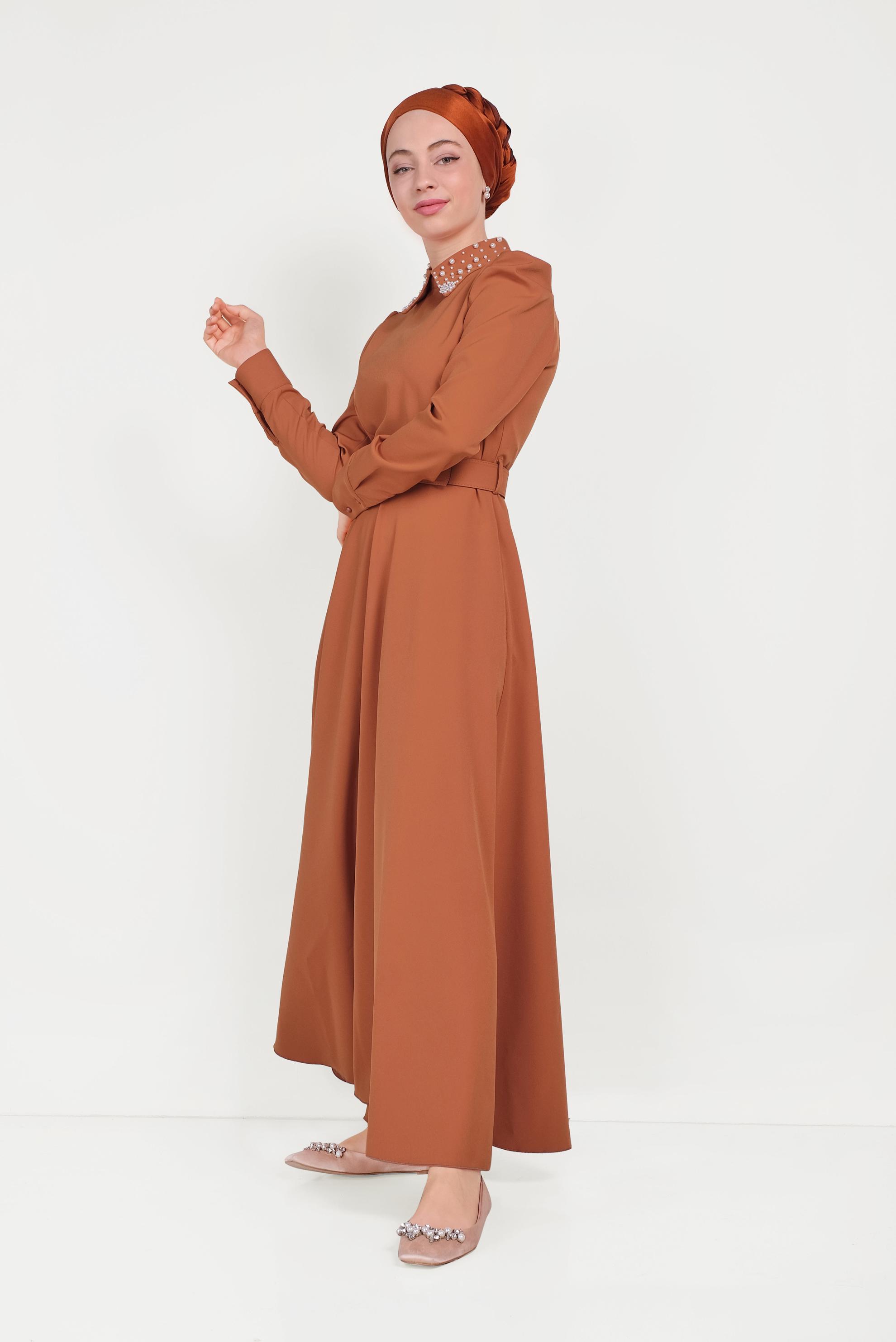 Hijab clothing ORANGE PEARL DETAIL DRESS 40559 