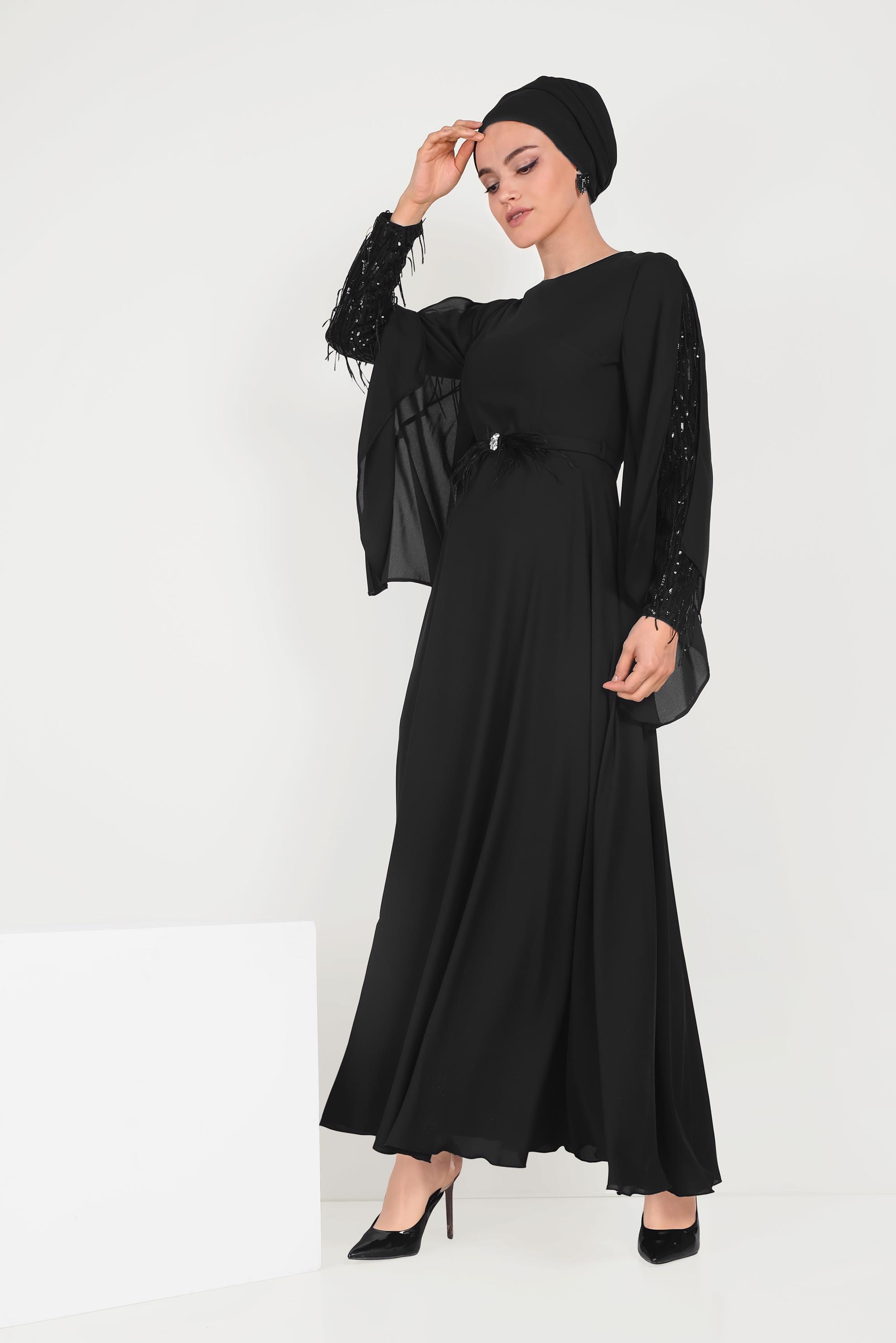 Tesettür giyim SİYAH PUL PAYETLİ ELBİSE 40566