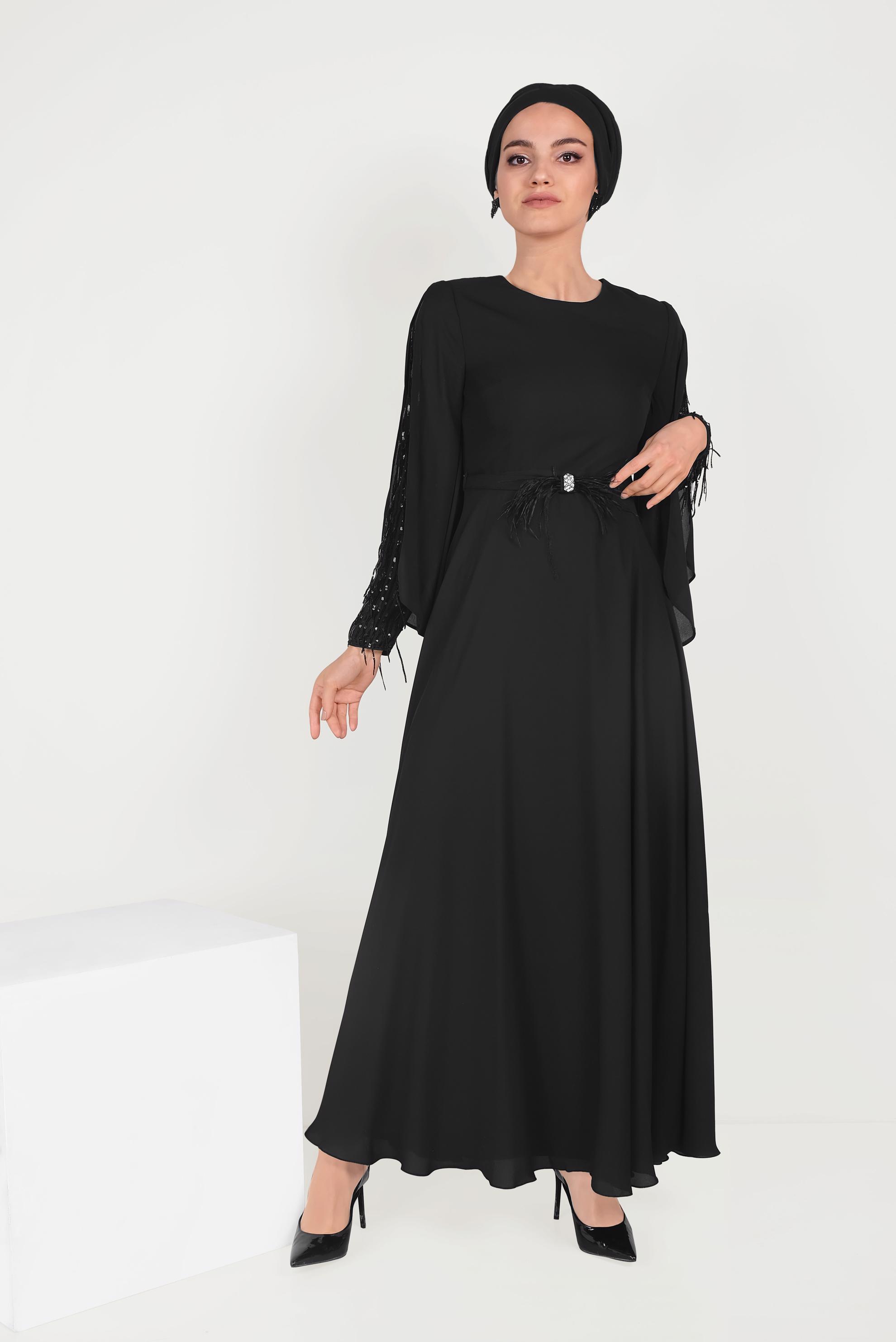 Tesettür giyim SİYAH PUL PAYETLİ ELBİSE 40566