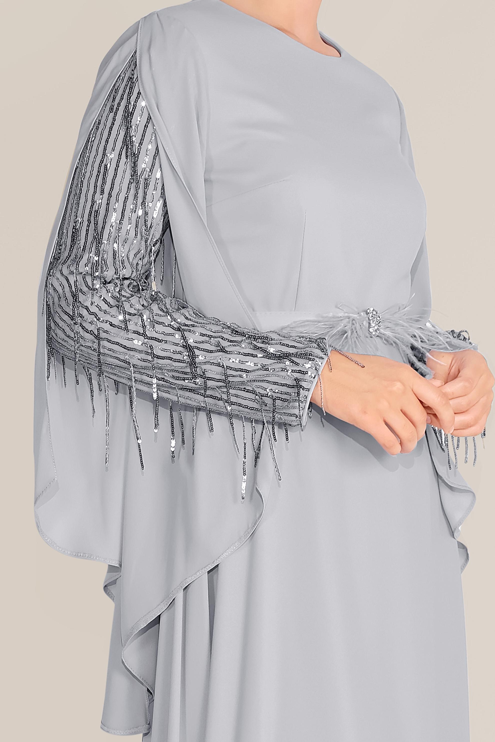 Tesettür giyim GRİ PUL PAYETLİ ELBİSE 40566