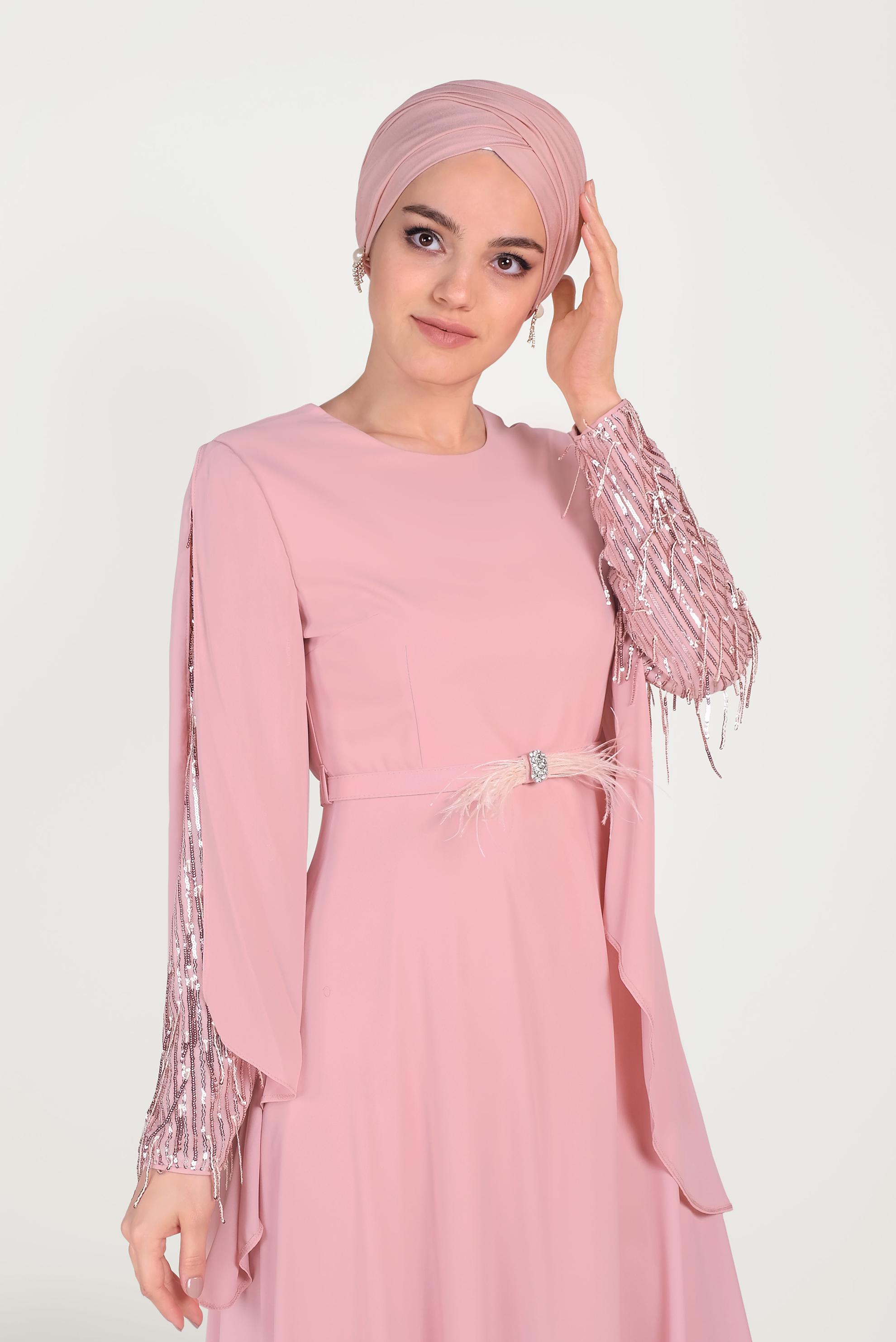 Tesettür giyim PUDRA PUL PAYETLİ ELBİSE 40566