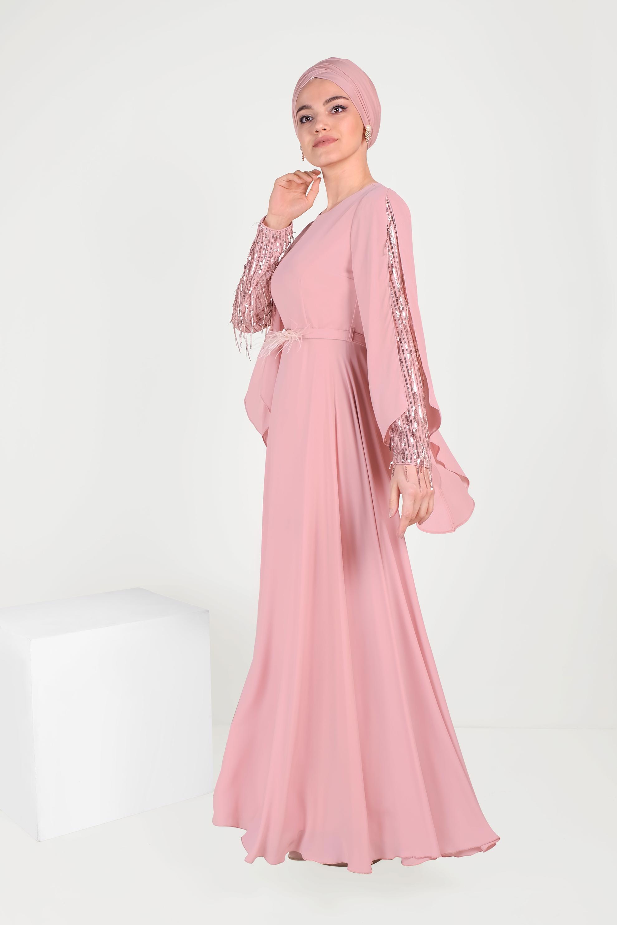 Tesettür giyim PUDRA PUL PAYETLİ ELBİSE 40566