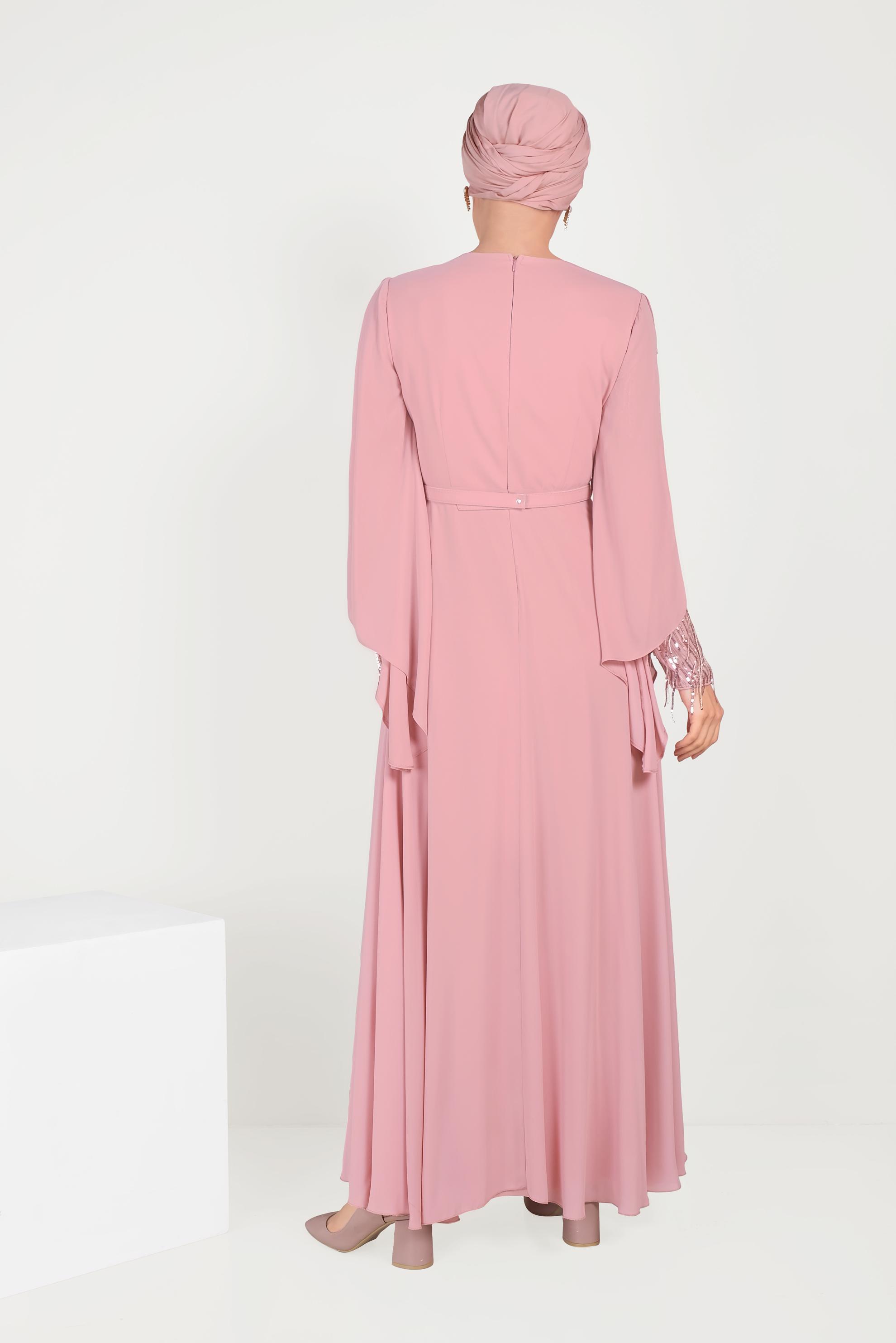 Tesettür giyim PUDRA PUL PAYETLİ ELBİSE 40566