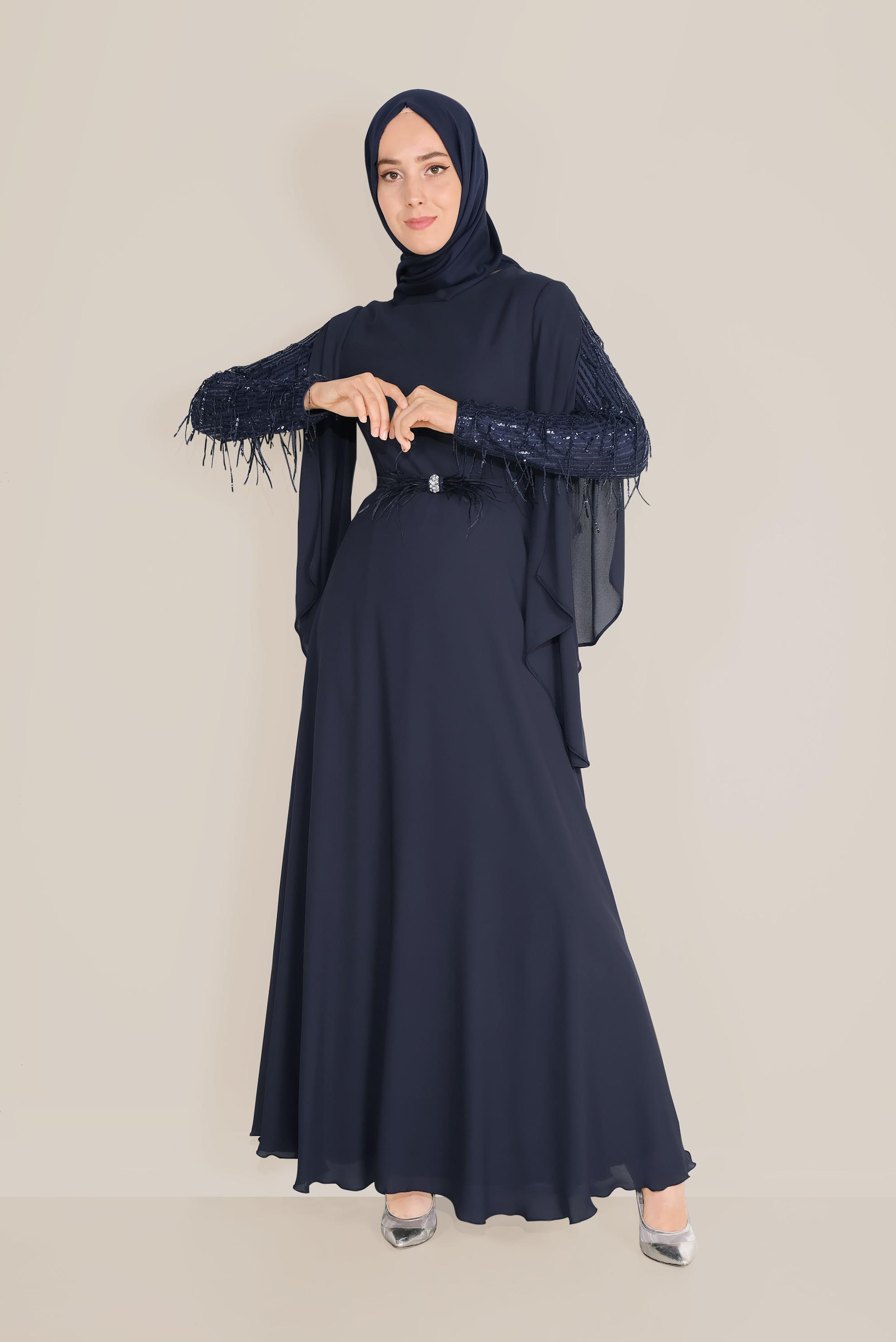 Tesettür giyim LACİVERT PUL PAYETLİ ELBİSE 40566