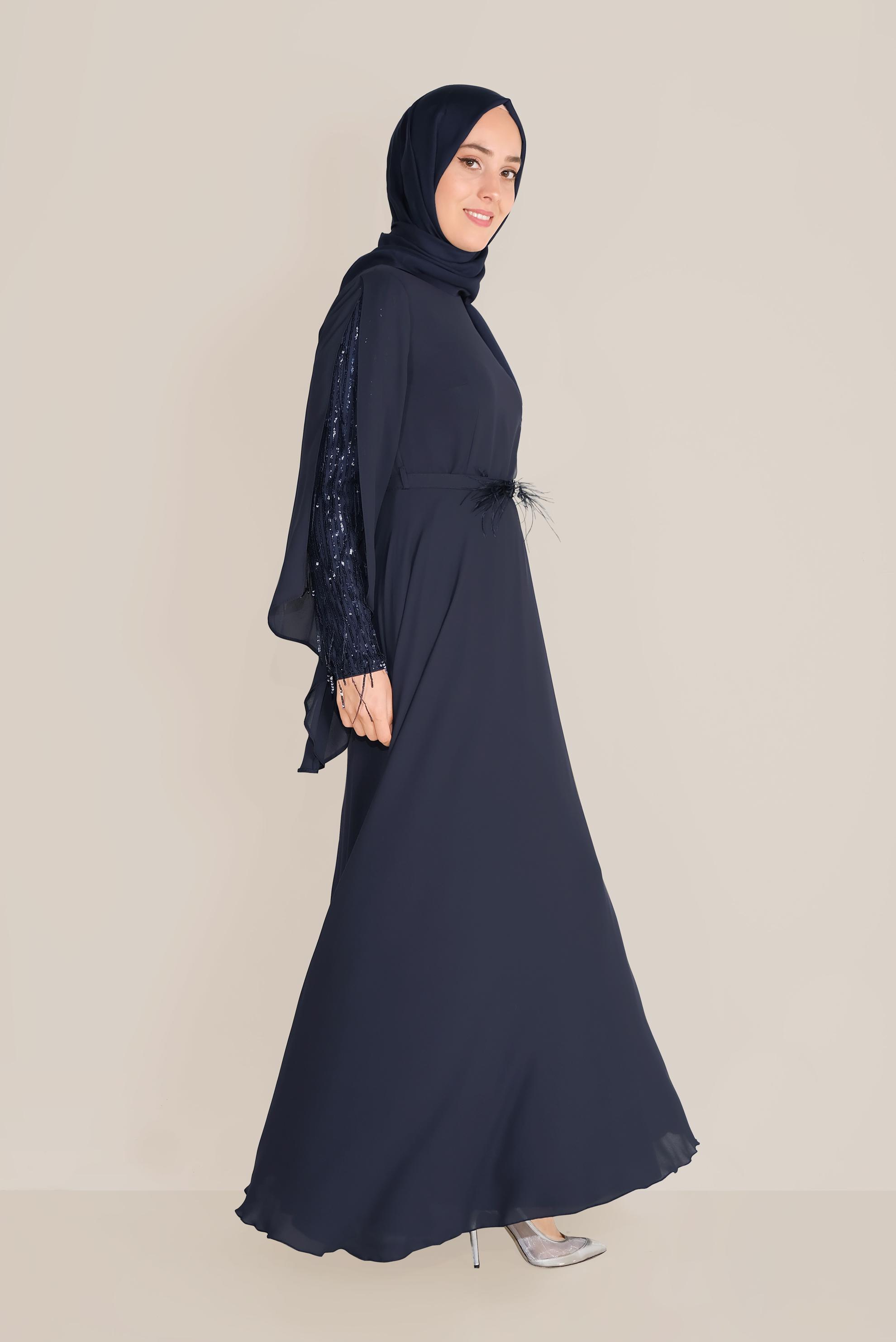 Tesettür giyim LACİVERT PUL PAYETLİ ELBİSE 40566