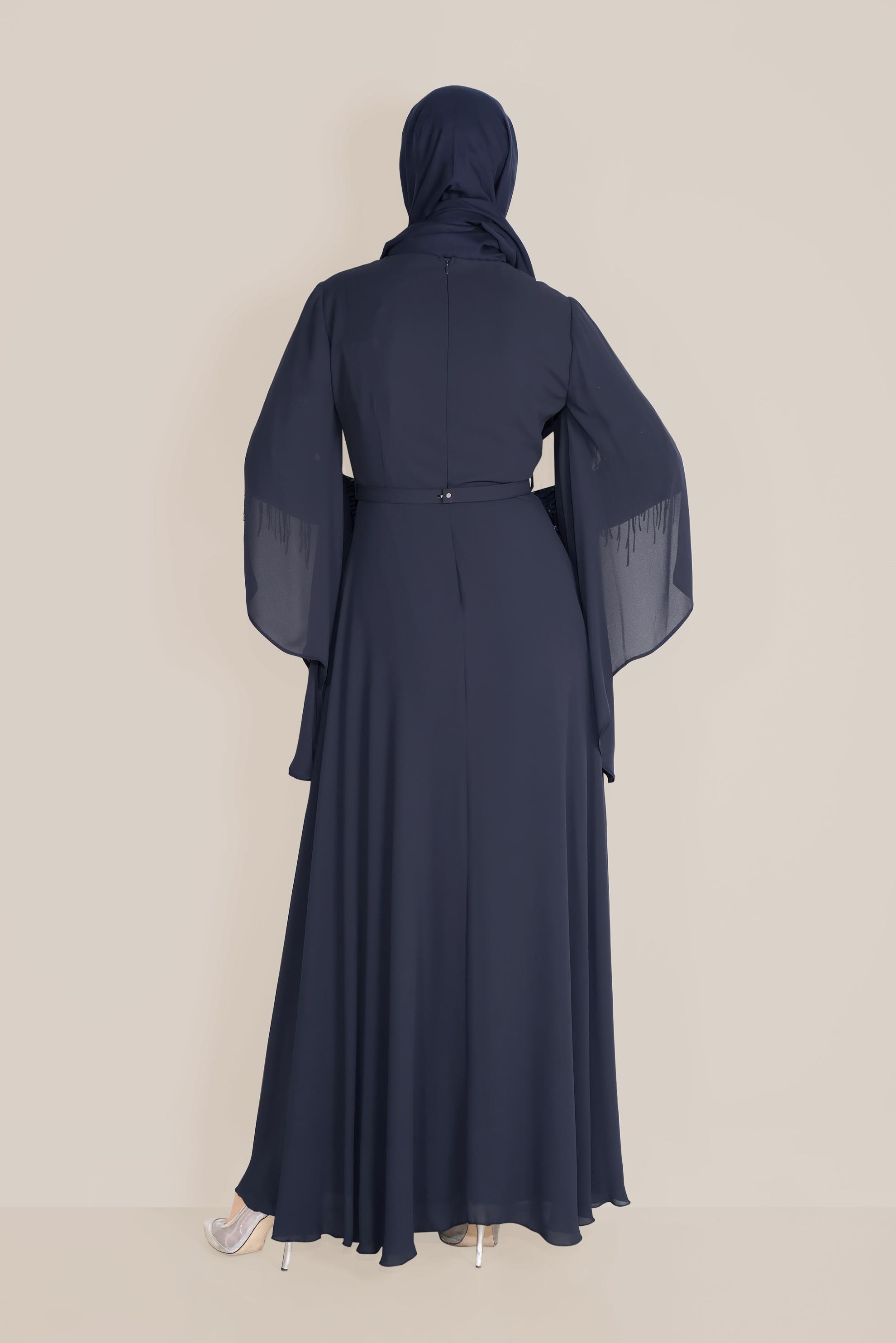 Tesettür giyim LACİVERT PUL PAYETLİ ELBİSE 40566