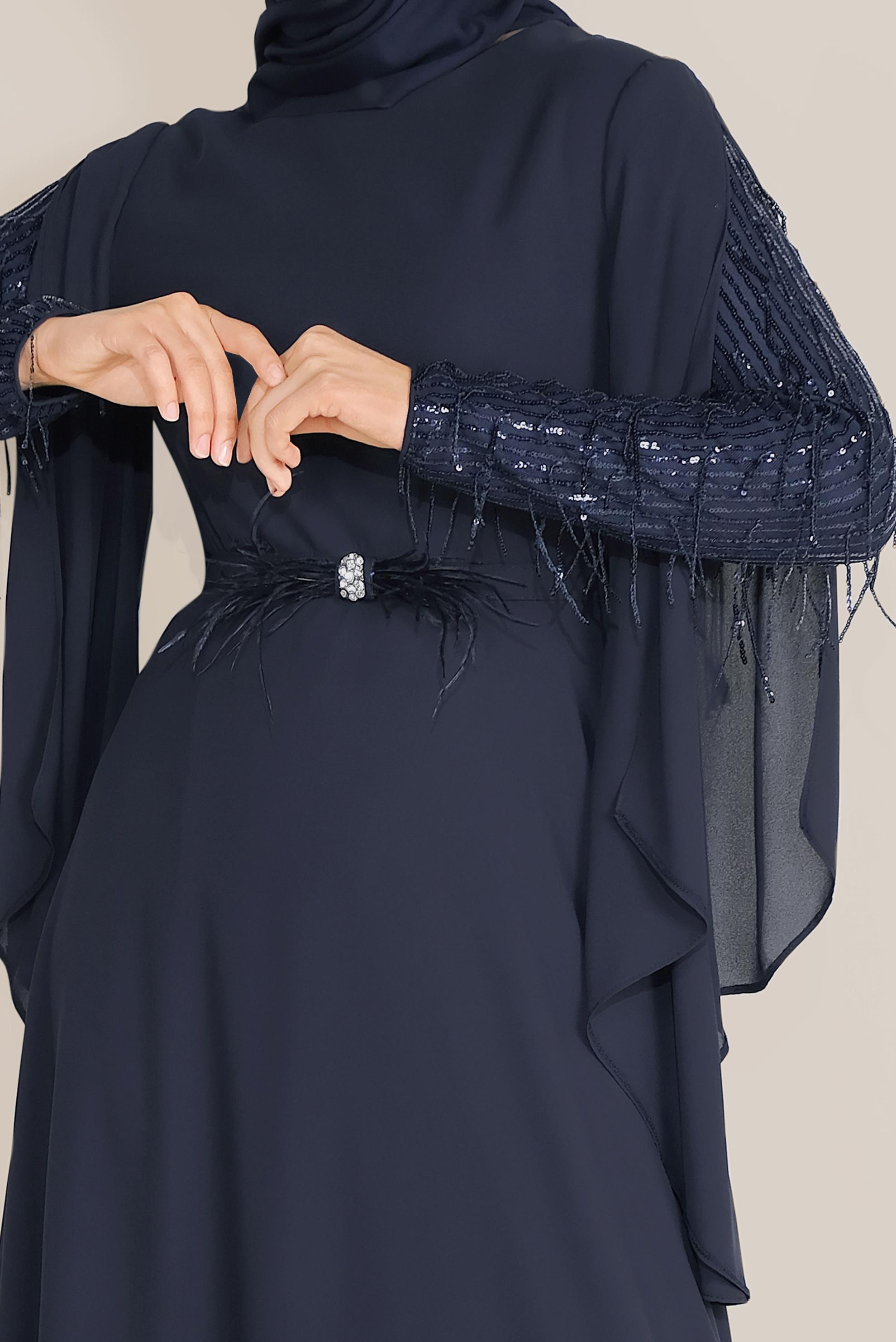 Tesettür giyim LACİVERT PUL PAYETLİ ELBİSE 40566