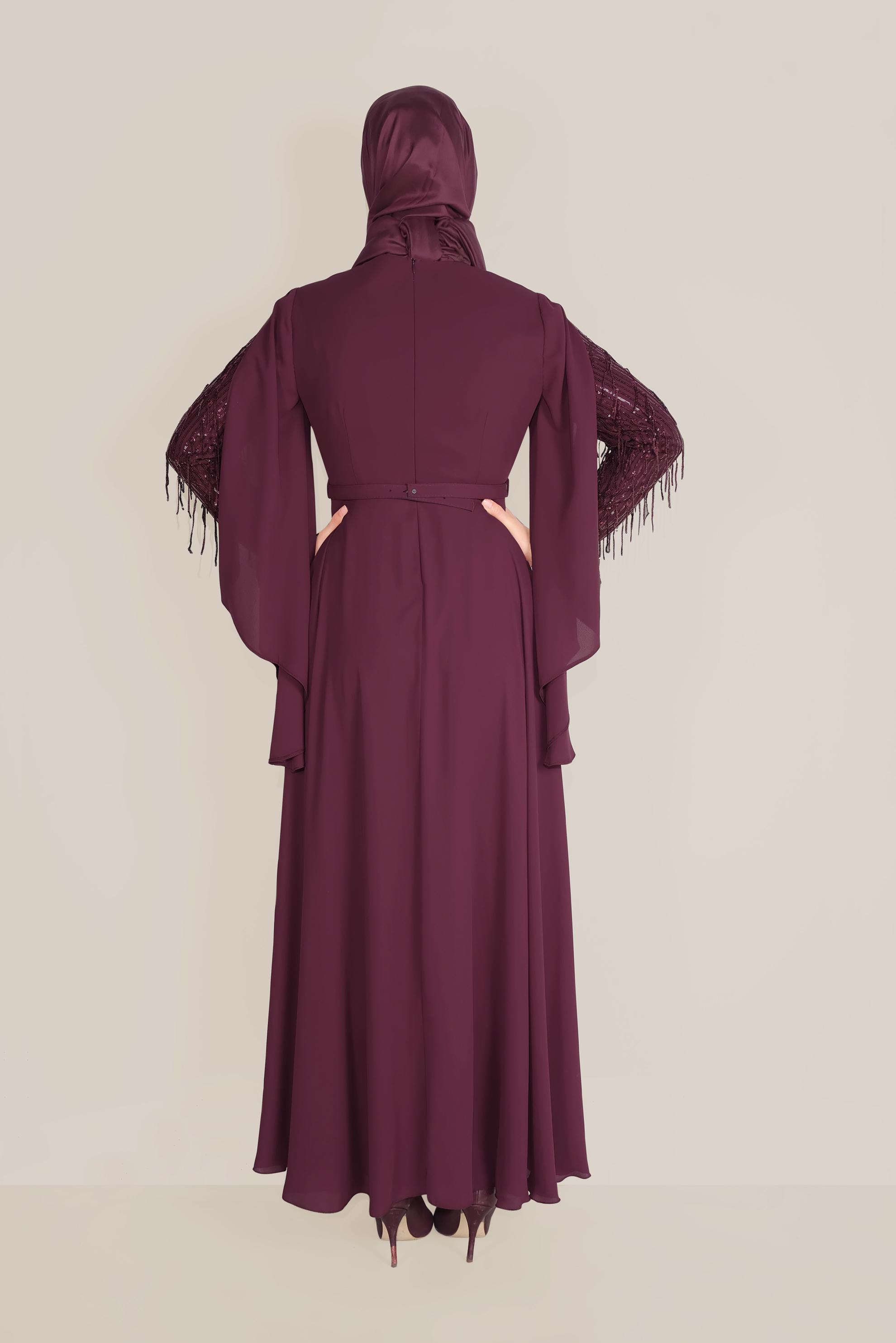Tesettür giyim BORDO PUL PAYETLİ ELBİSE 40566
