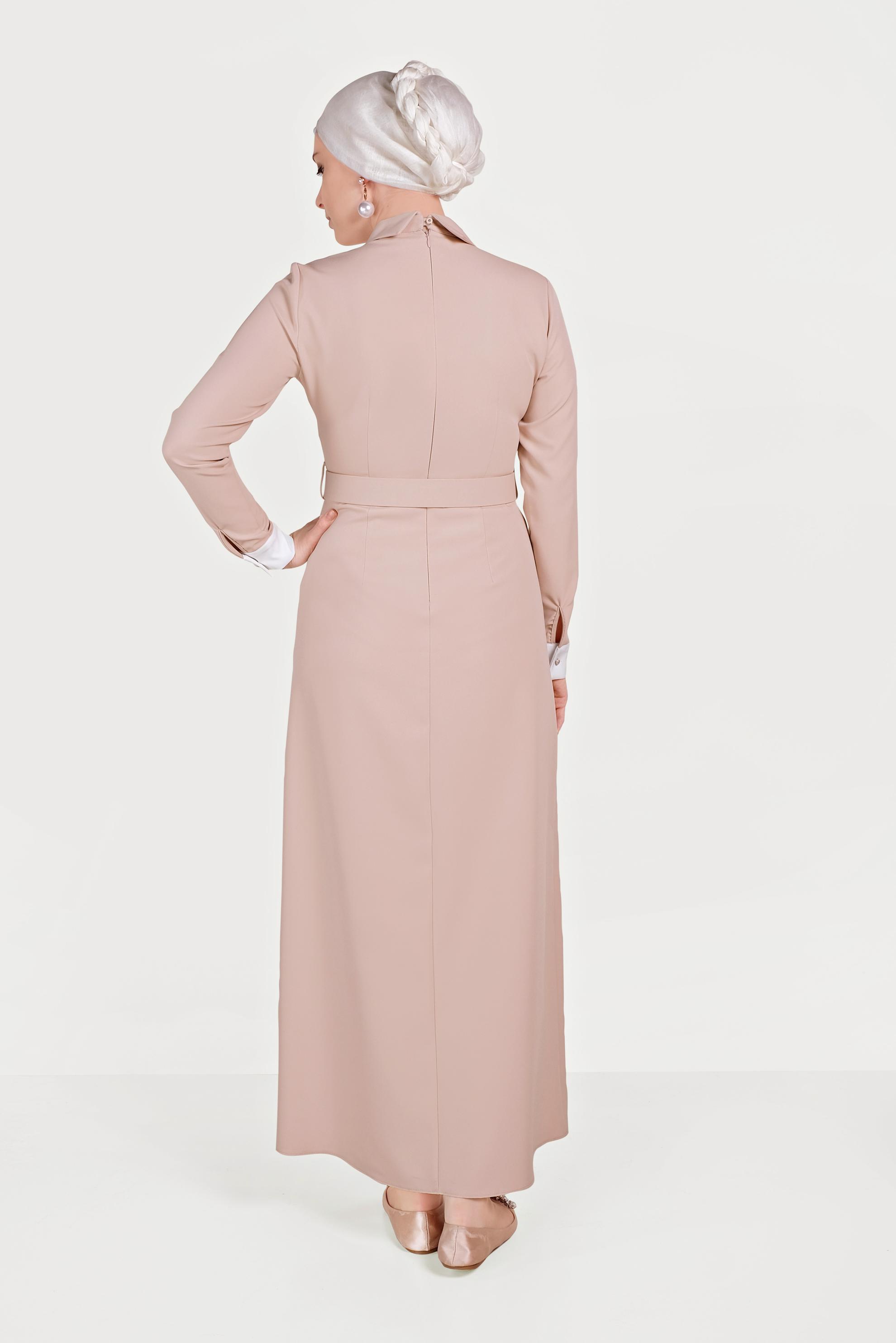 Tesettür giyim PUDRA ÇİFT RENKLİ ELBİSE 40580