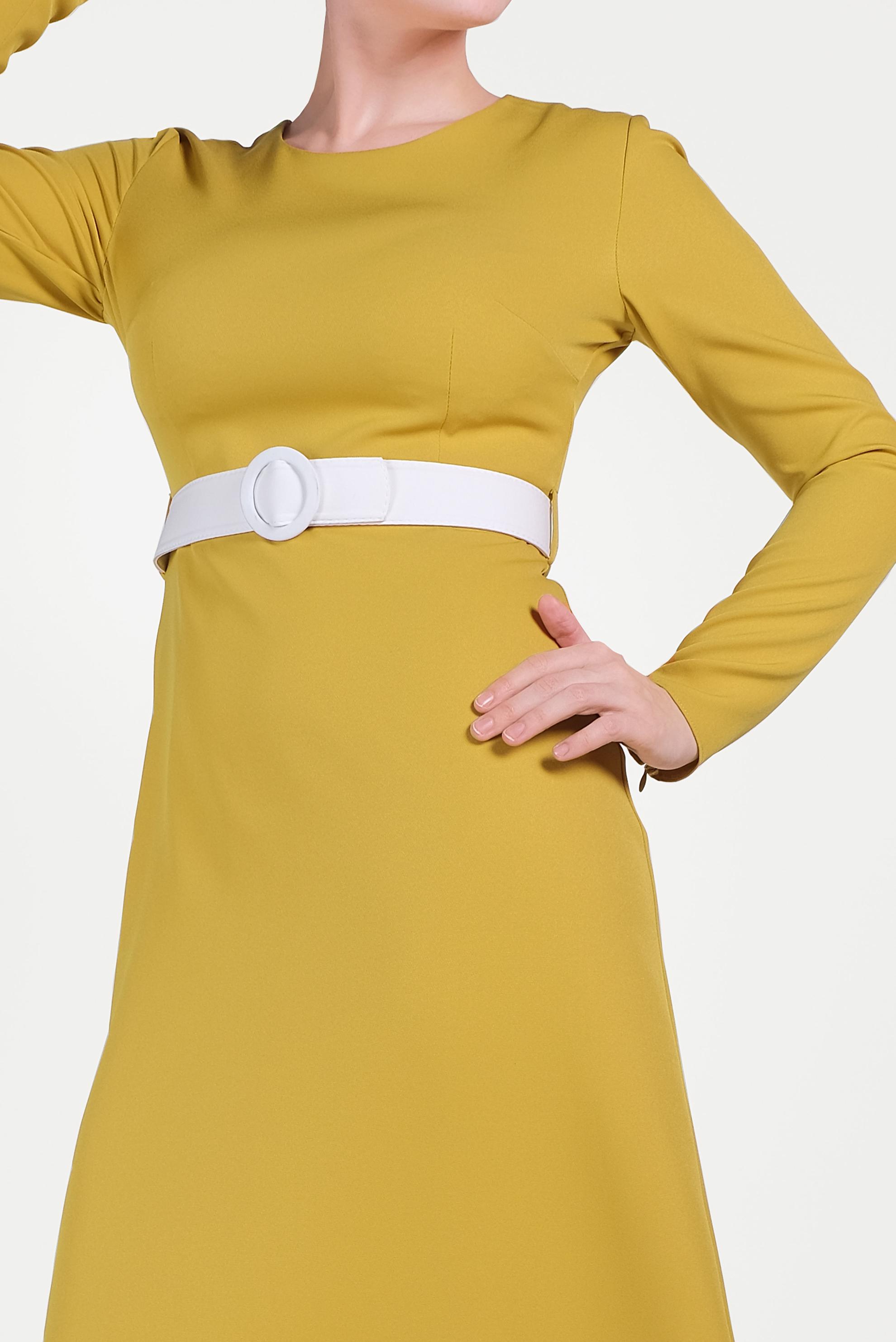 Tesettür giyim SARI ÇİFT RENKLİ ELBİSE 40581