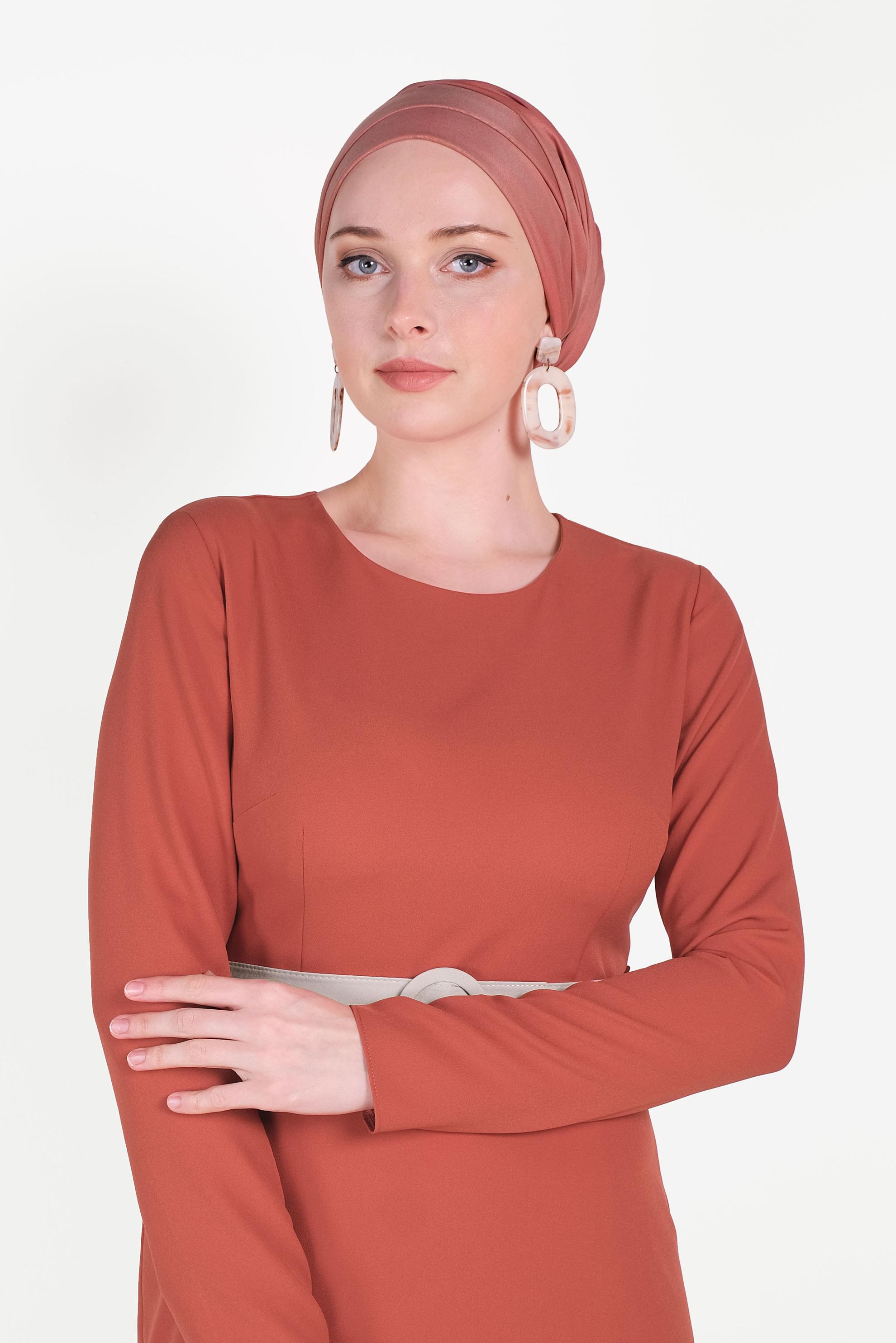 Tesettür giyim TURUNCU ÇİFT RENKLİ ELBİSE 40581