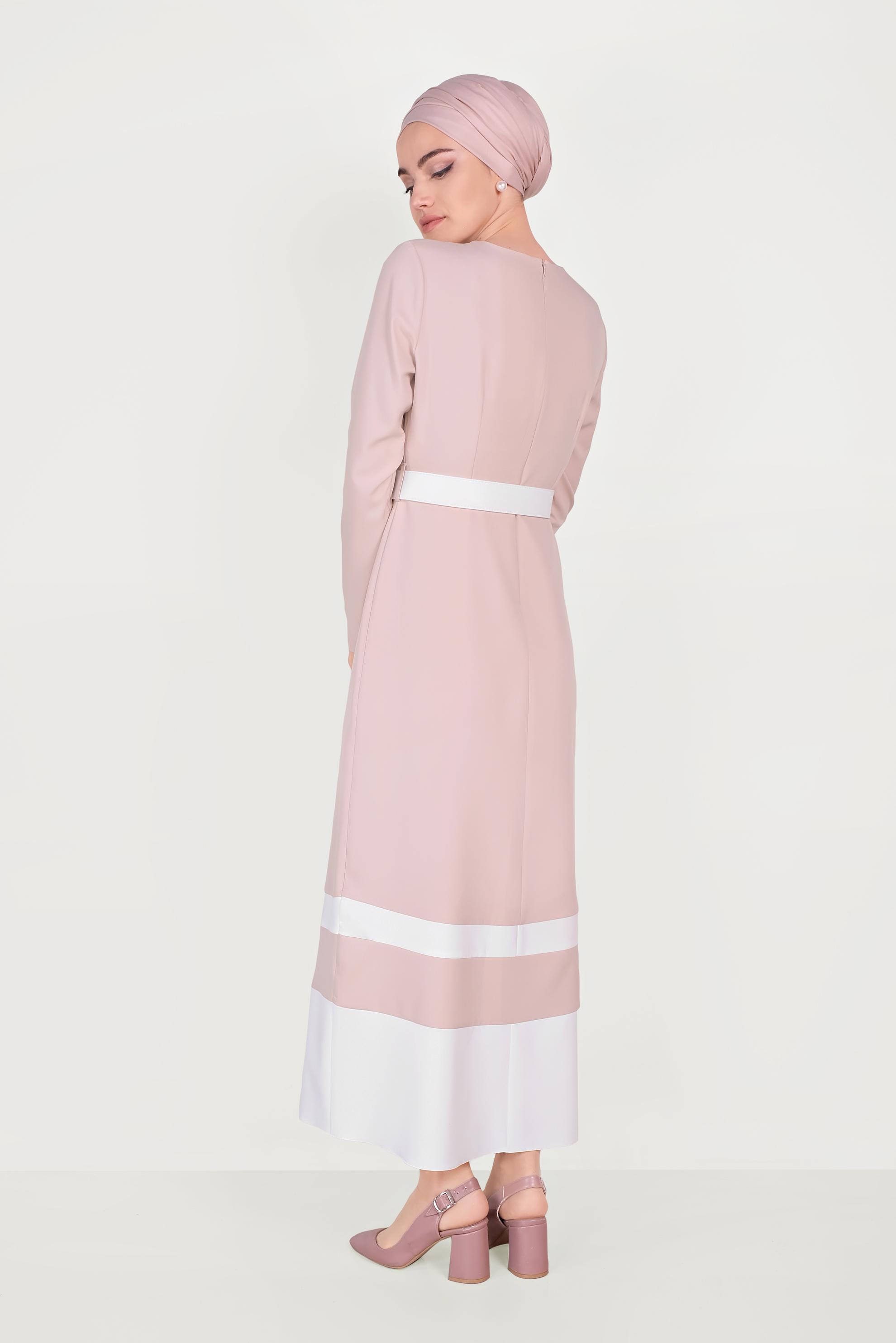 Tesettür giyim PUDRA ÇİFT RENKLİ ELBİSE 40581